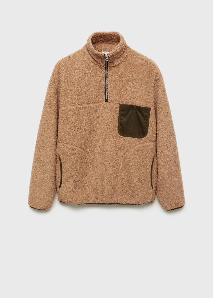 Sherpa sweatshirt with pocket — Medium Brown