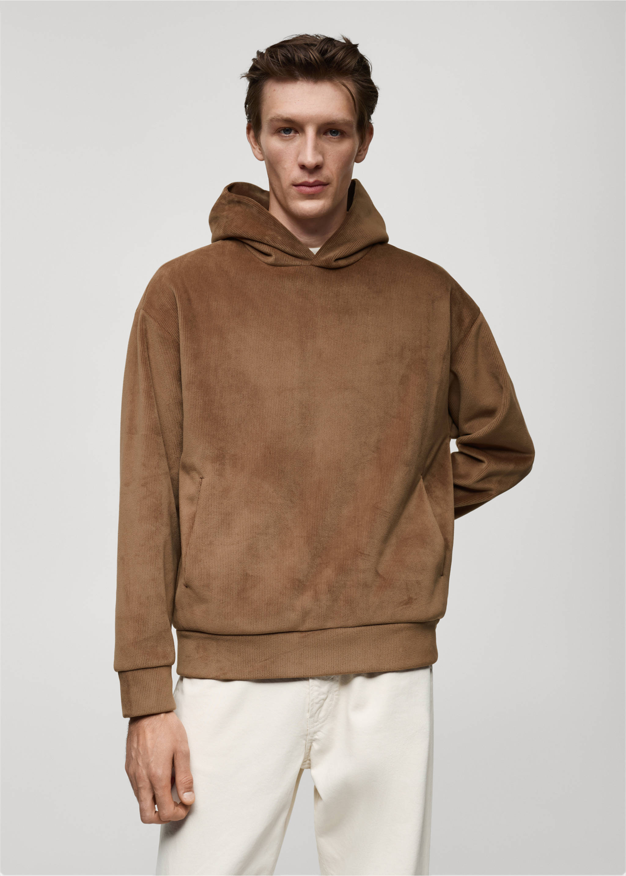 Corduroy hooded sweatshirt - Medium plane, Tobacco Brown. Ref: 77027929-00.
