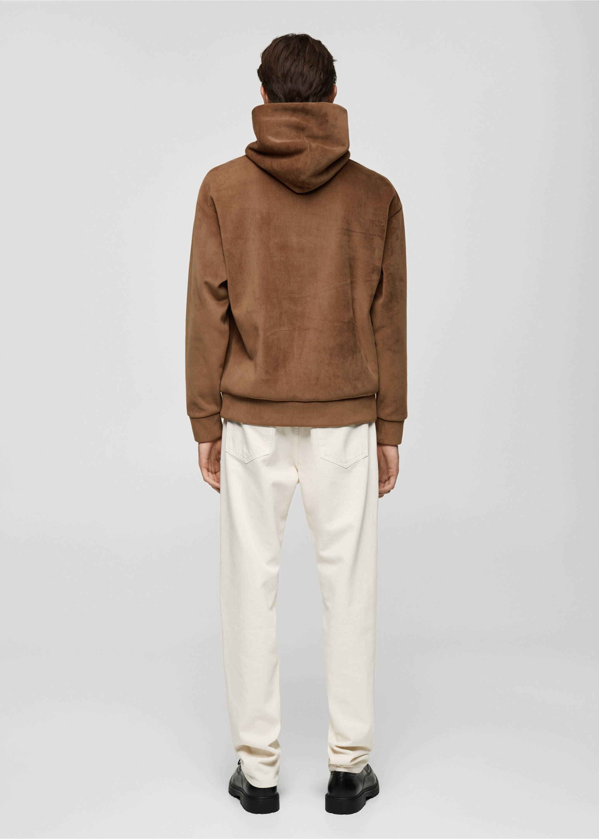 Corduroy hooded sweatshirt - Reverse of the article, Tobacco Brown. Ref: 77027929-00.