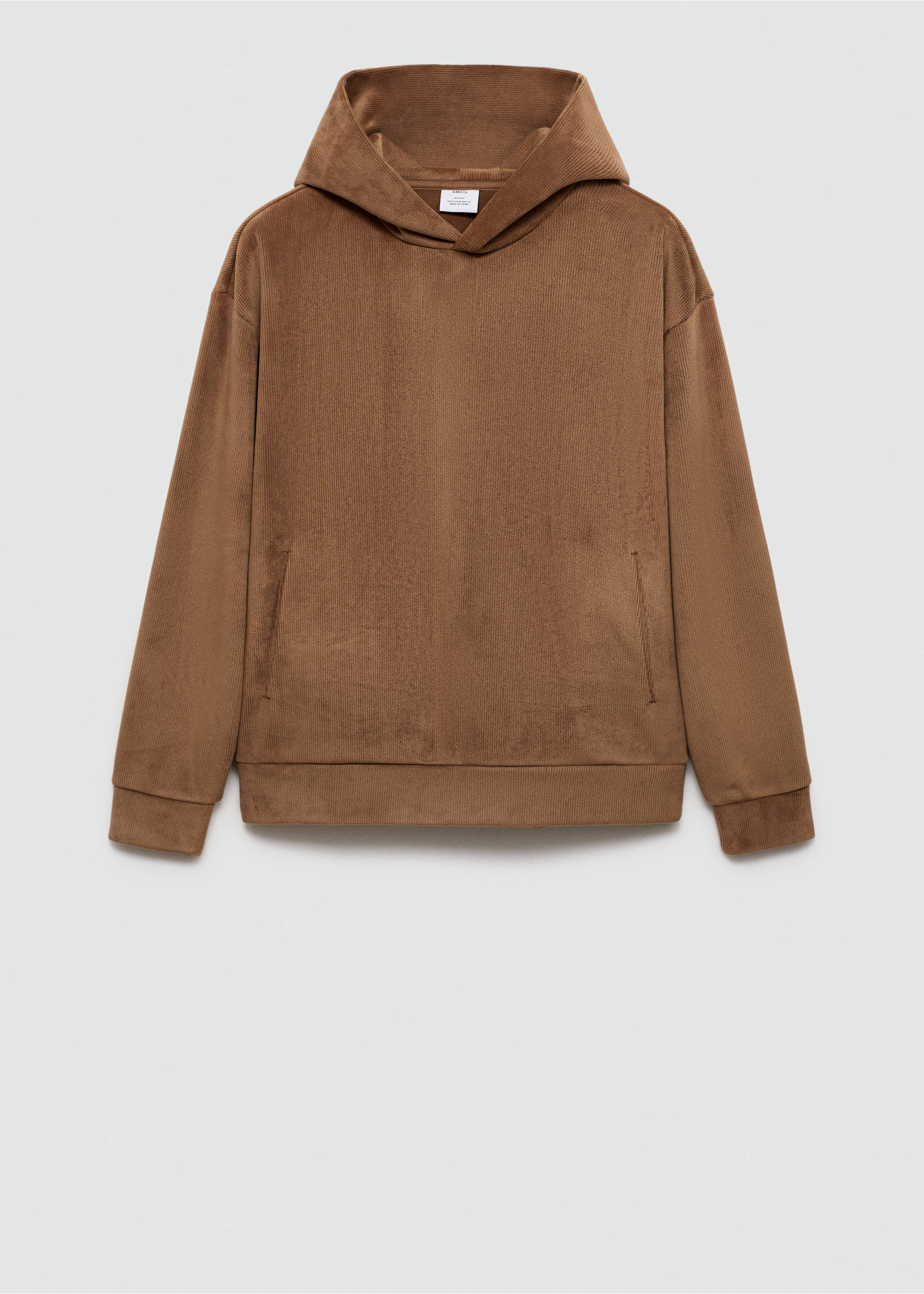 Corduroy hooded sweatshirt - Article without model, Tobacco Brown. Ref: 77027929-00.