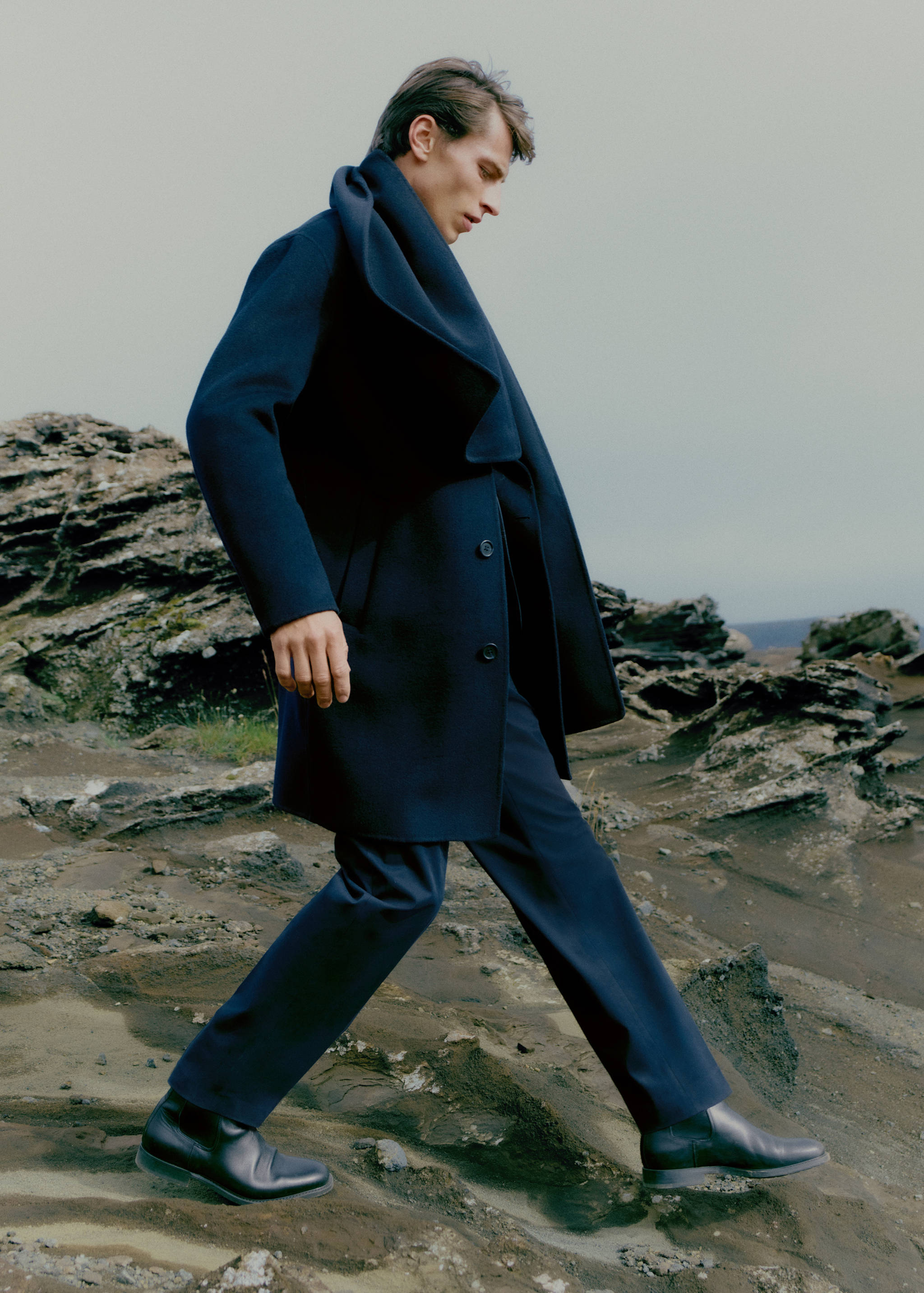 棉质斜纹棉布褶皱裤 - null