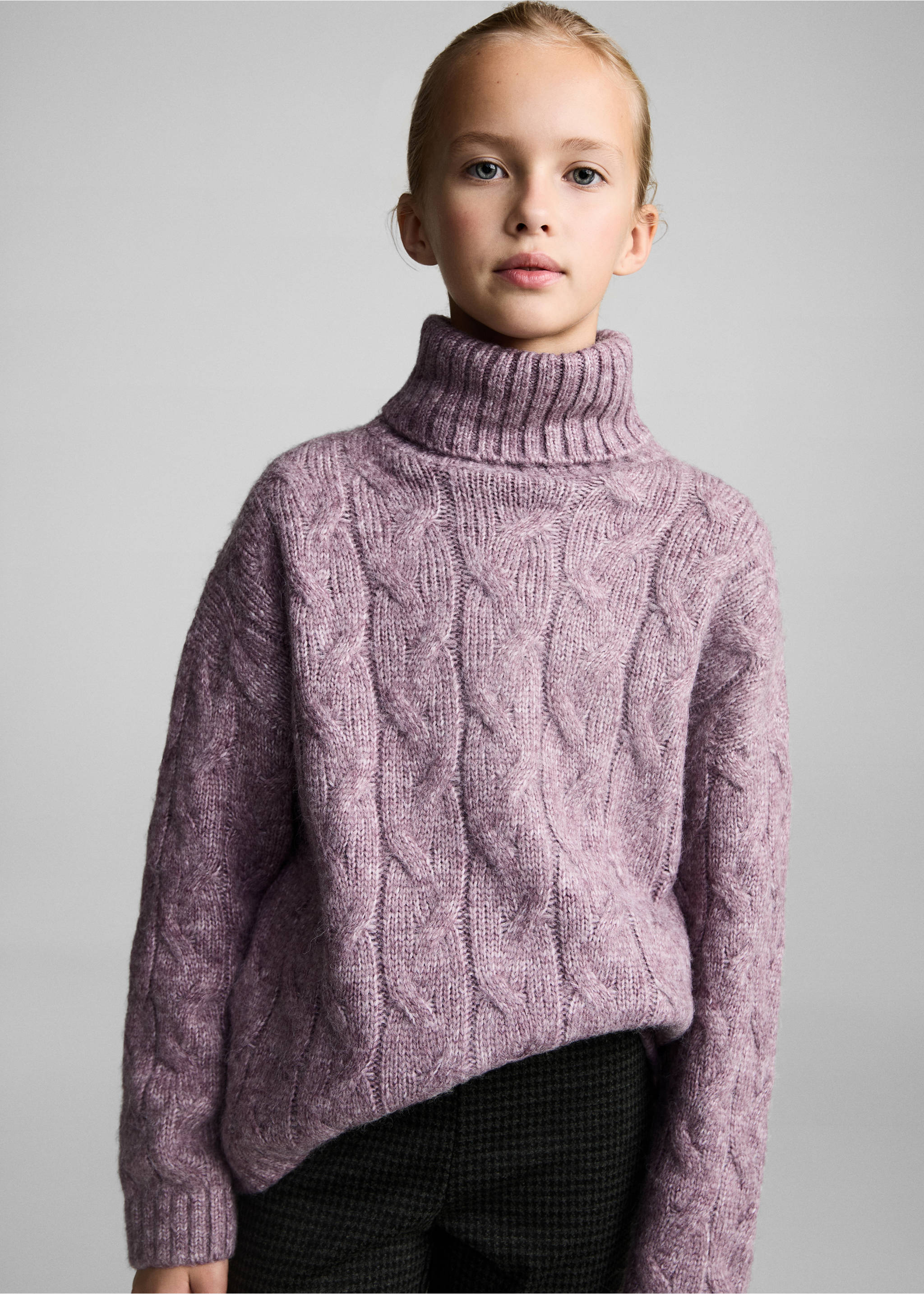 Jersey punto trenzado - Plano medio, Lila. Ref: 77028271-00.
