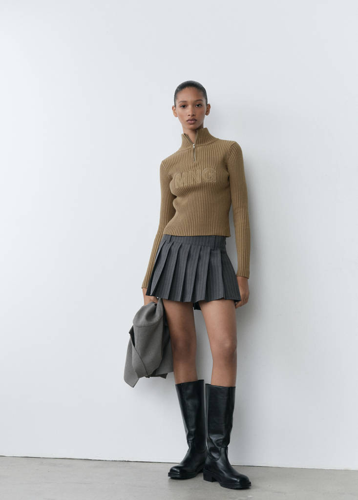 Perkins-neck sweater with logo — Khaki