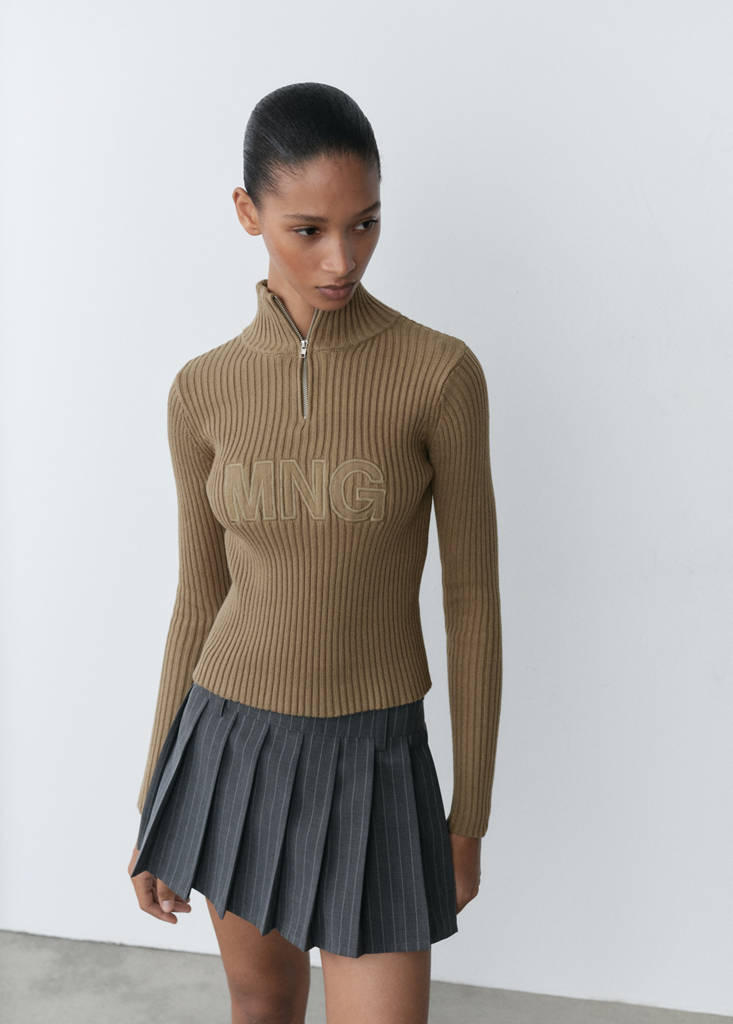 Perkins-neck sweater with logo — Khaki