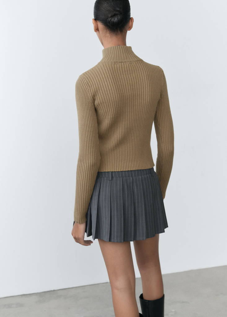 Perkins-neck sweater with logo — Khaki