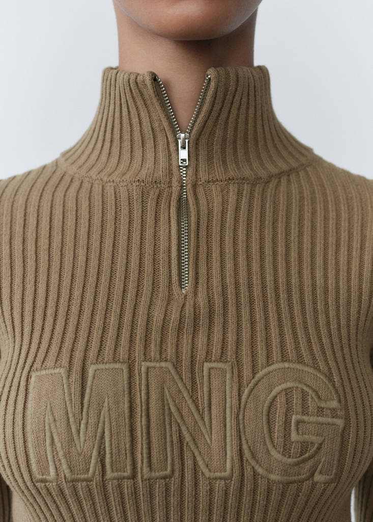 Perkins-neck sweater with logo — Khaki