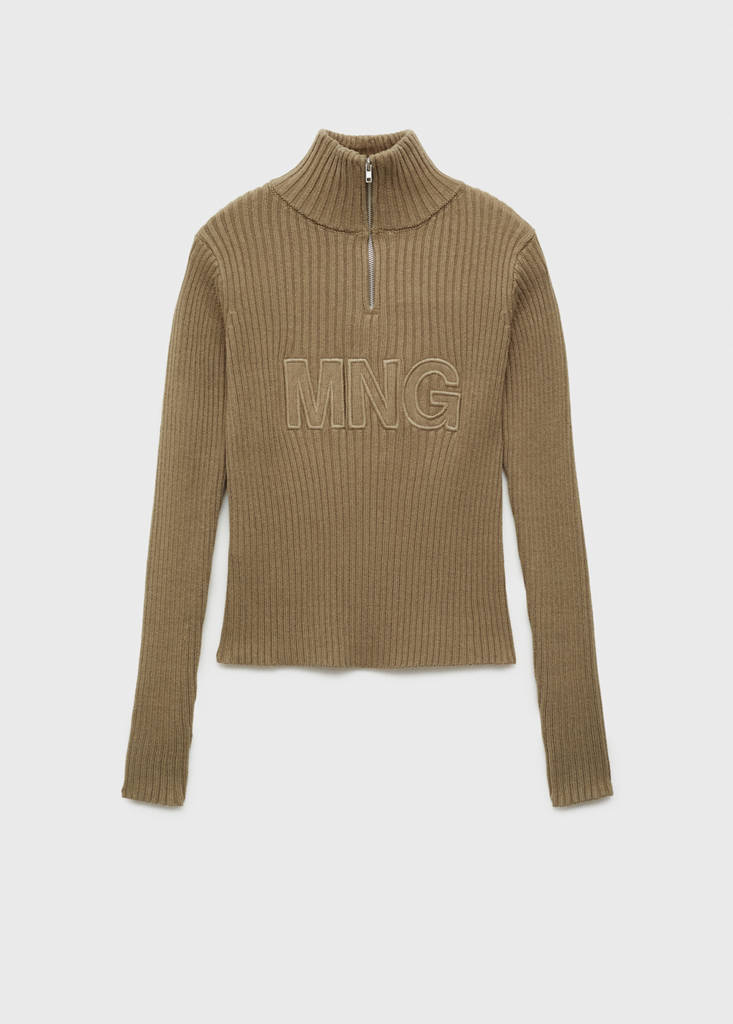 Perkins-neck sweater with logo — Khaki