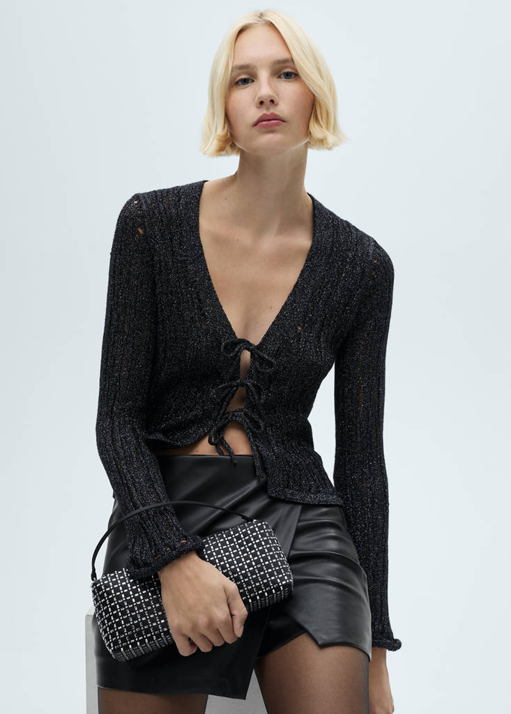 Lurex cardigan with bows — Black