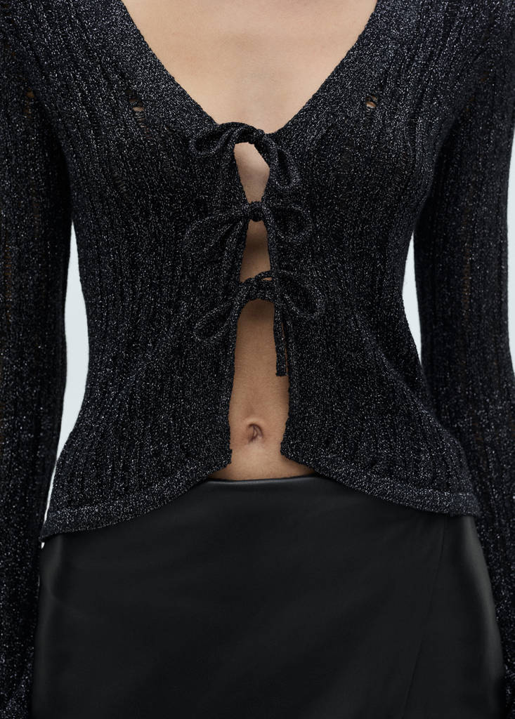 Lurex cardigan with bows — Black