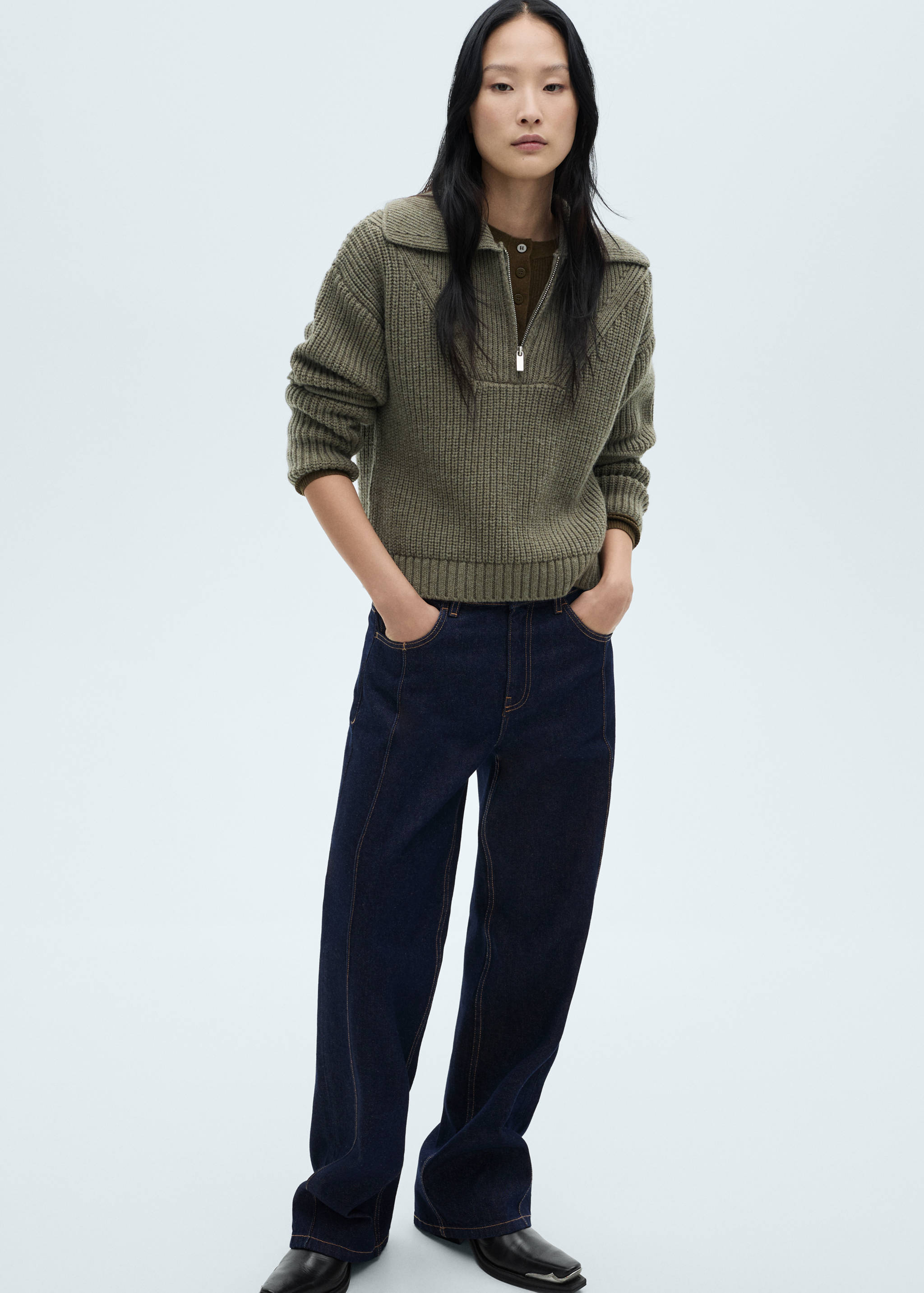 Straight-fit rinse-wash jeans with seams - Details of the article 2
