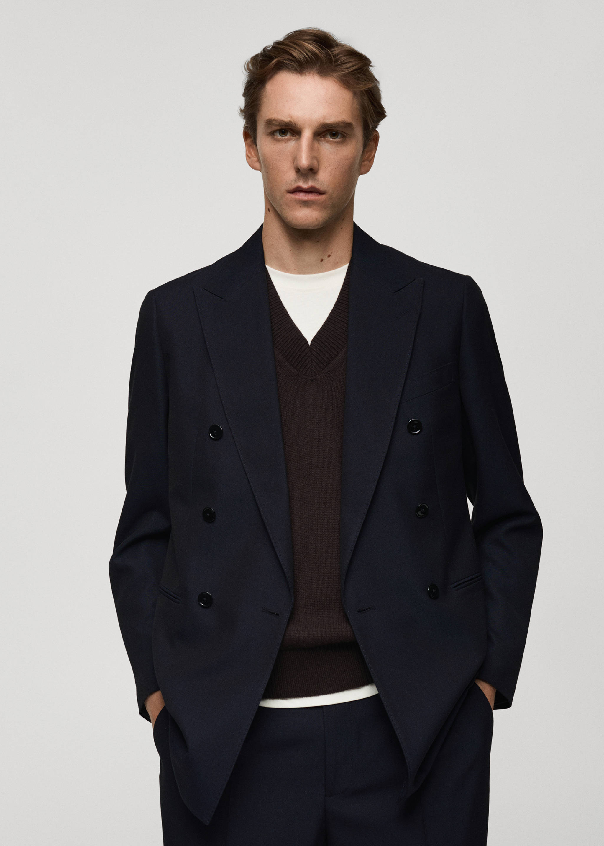 Slim fit double-breasted suit blazer - Medium plane