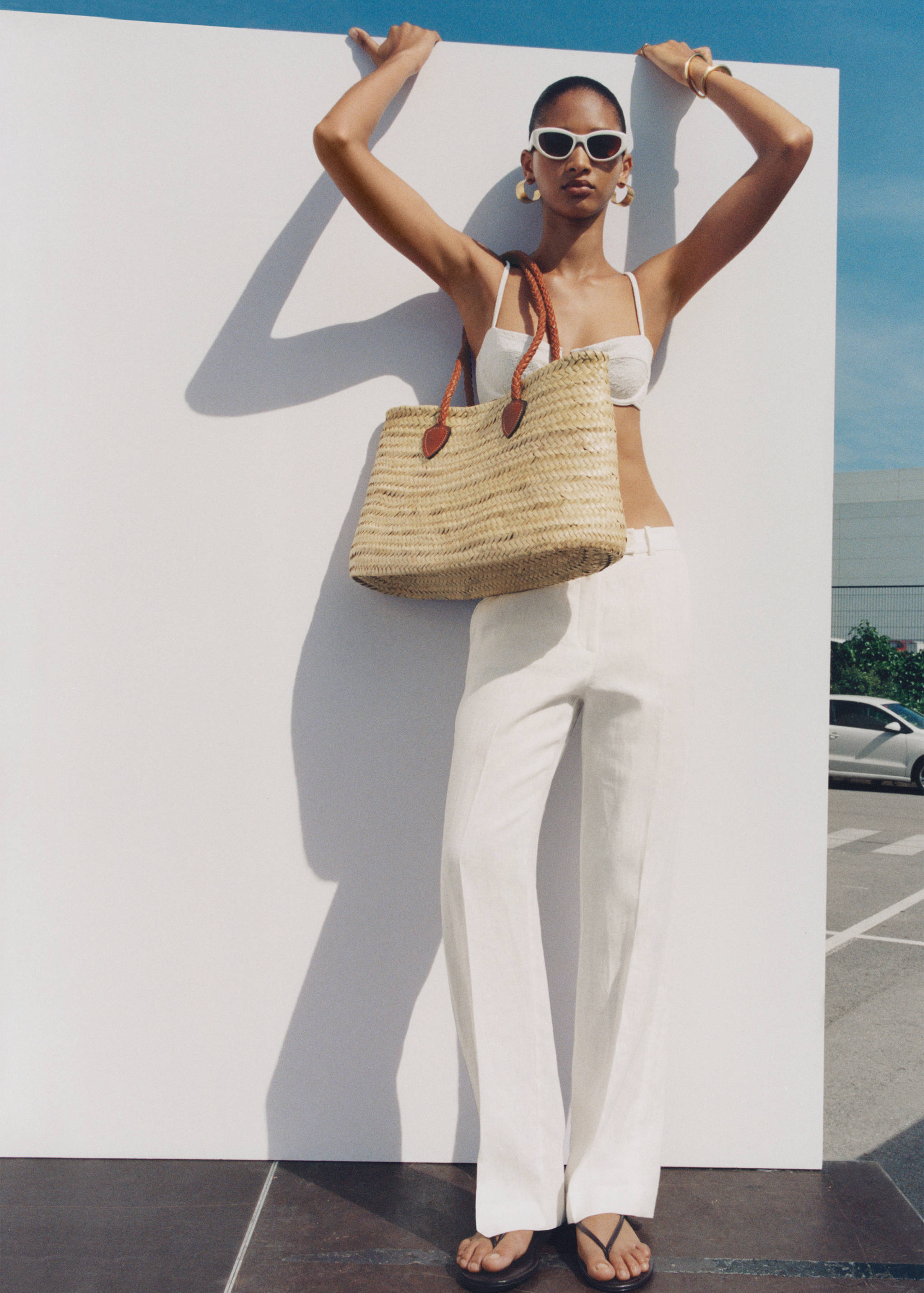 Natural fibre bag with leather handles - General plane