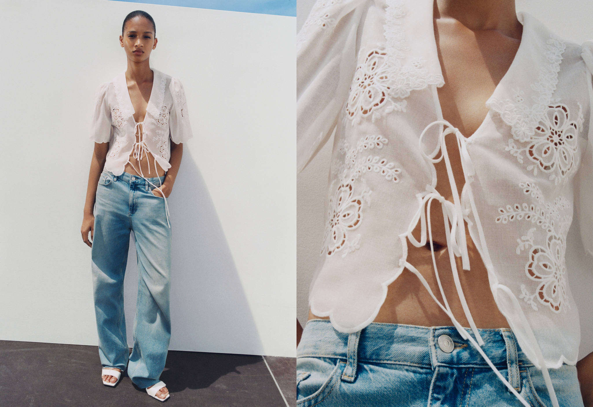 Embroidered blouse with bows - Panoramic plane