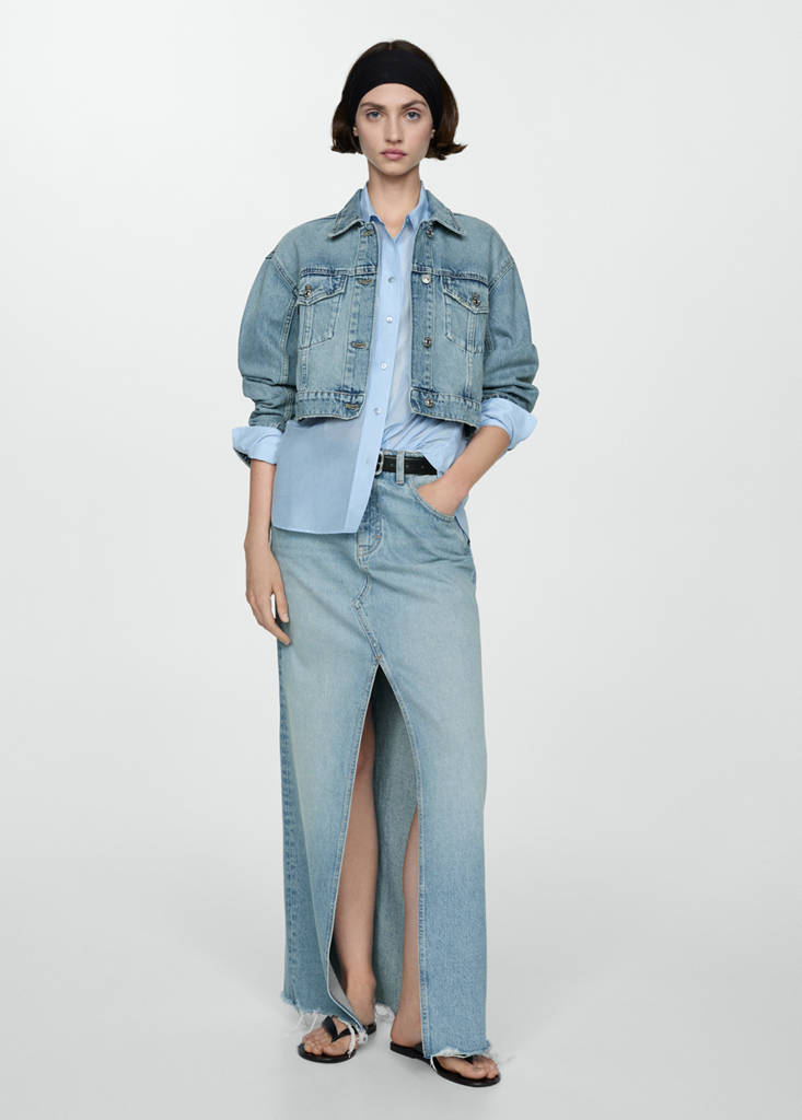 MANGO - Blouson jean poches bleu moyen - M