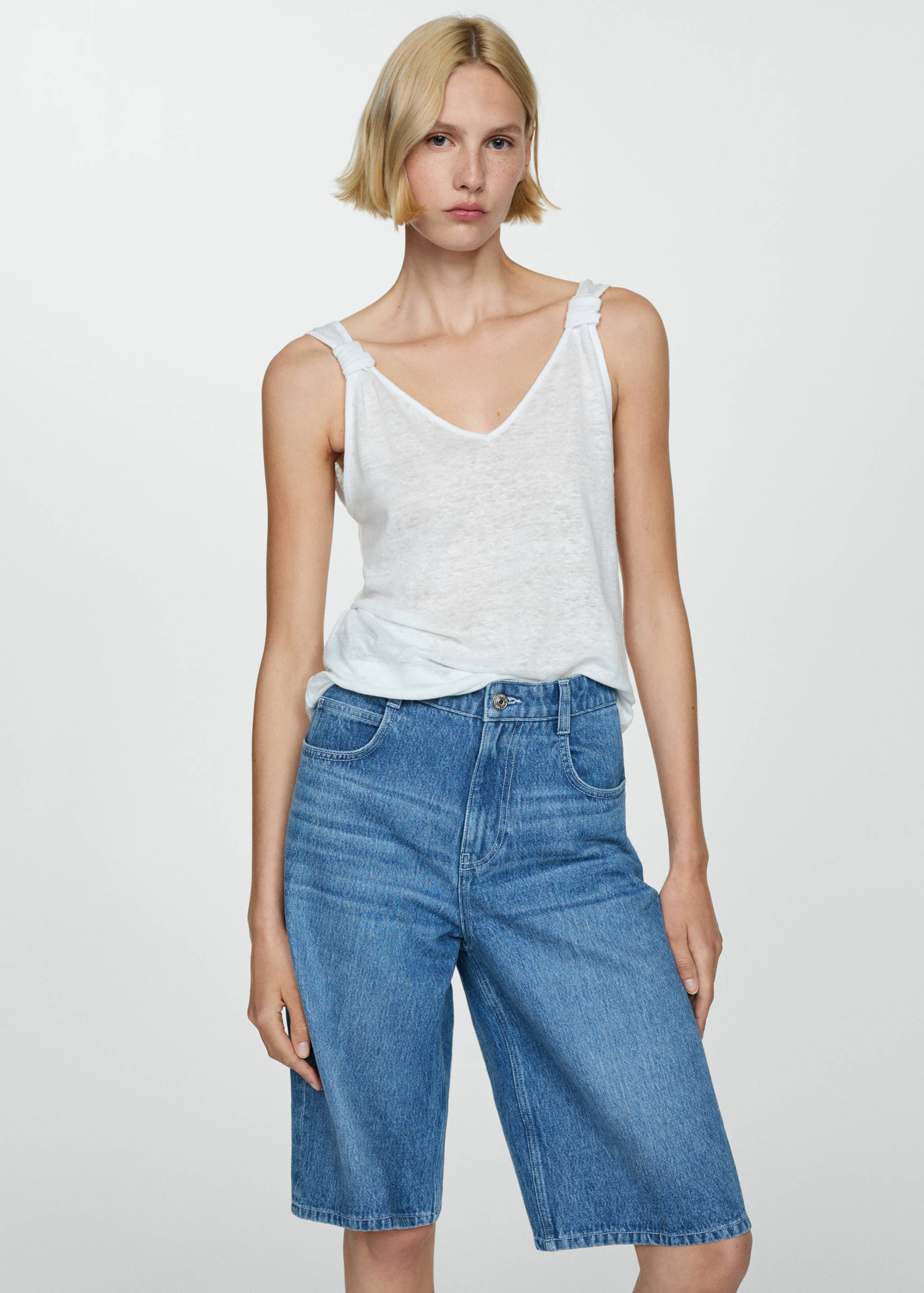 Linen top with knotted straps - Medium plane