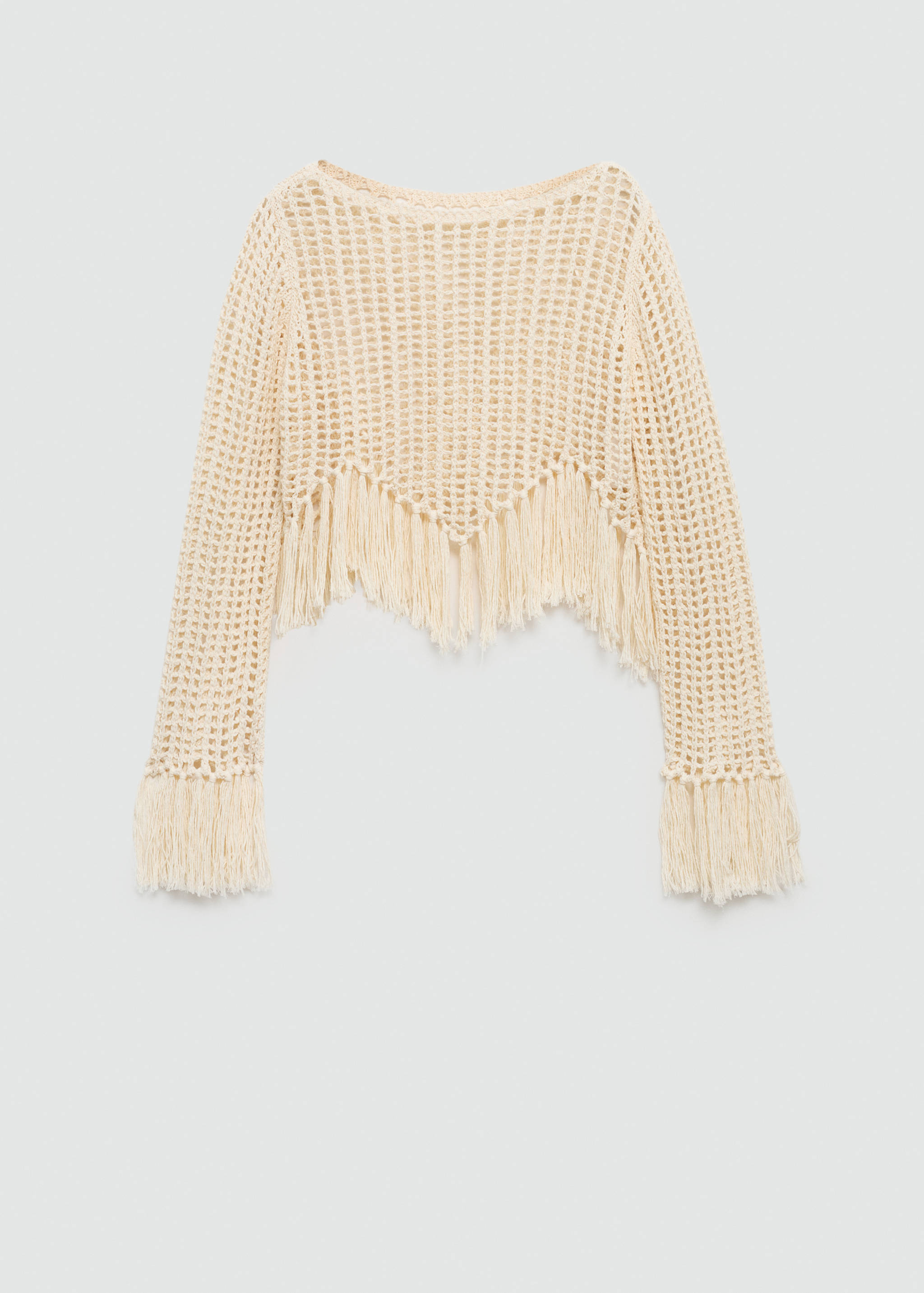 Knitted sweater with fringes and lace pattern - Article without model