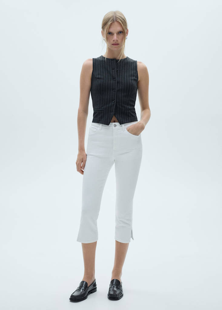 MANGO - Jean capri fente latérale blanc - 32