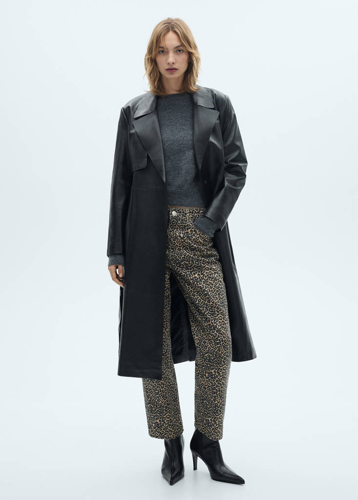 Leopard-print straight jeans — Brown