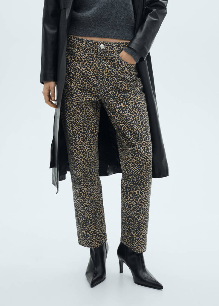 Leopard-print straight jeans — Brown