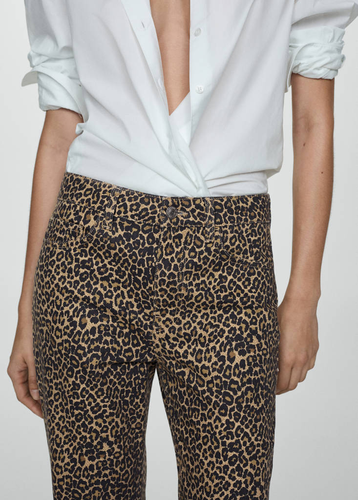 Leopard-print straight jeans — Brown