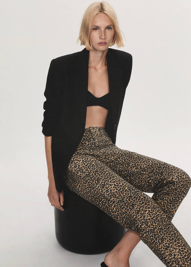 Leopard-print straight jeans — Brown