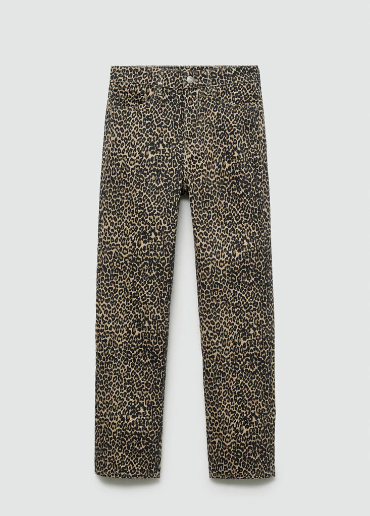 Leopard-print straight jeans — Brown
