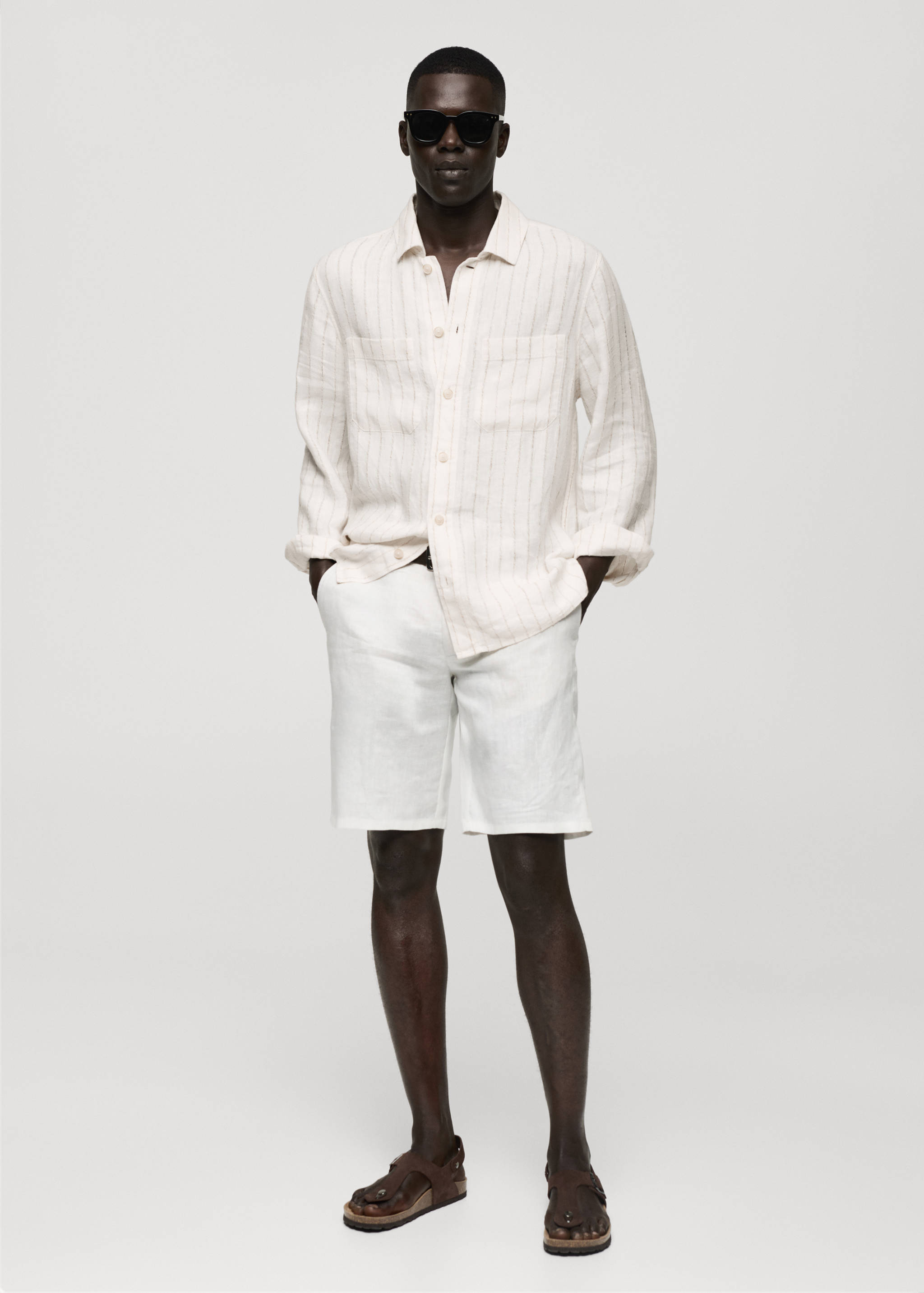 100% linen striped regular-fit shirt - General plane