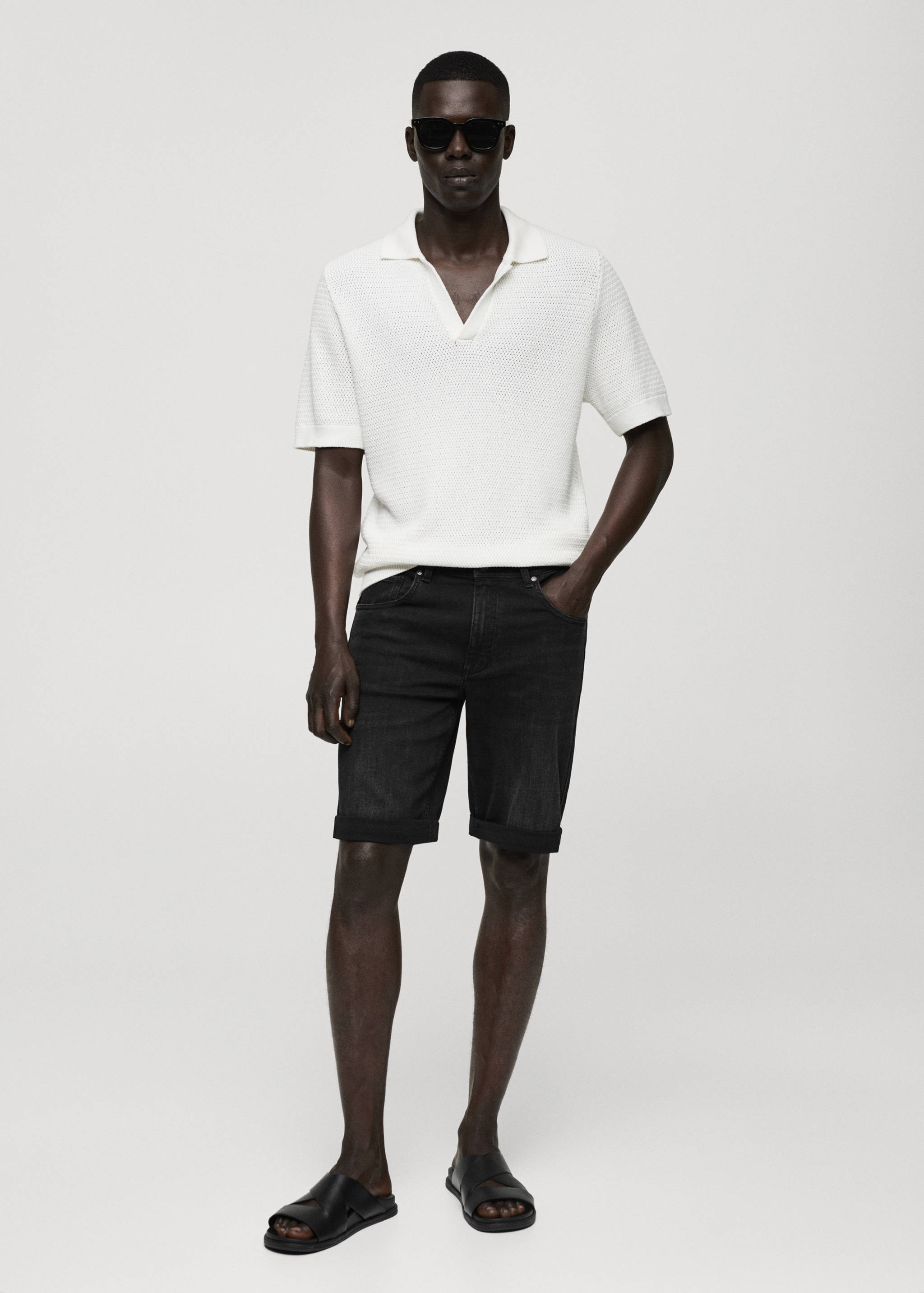 Slim-fit denim bermuda shorts - General plane
