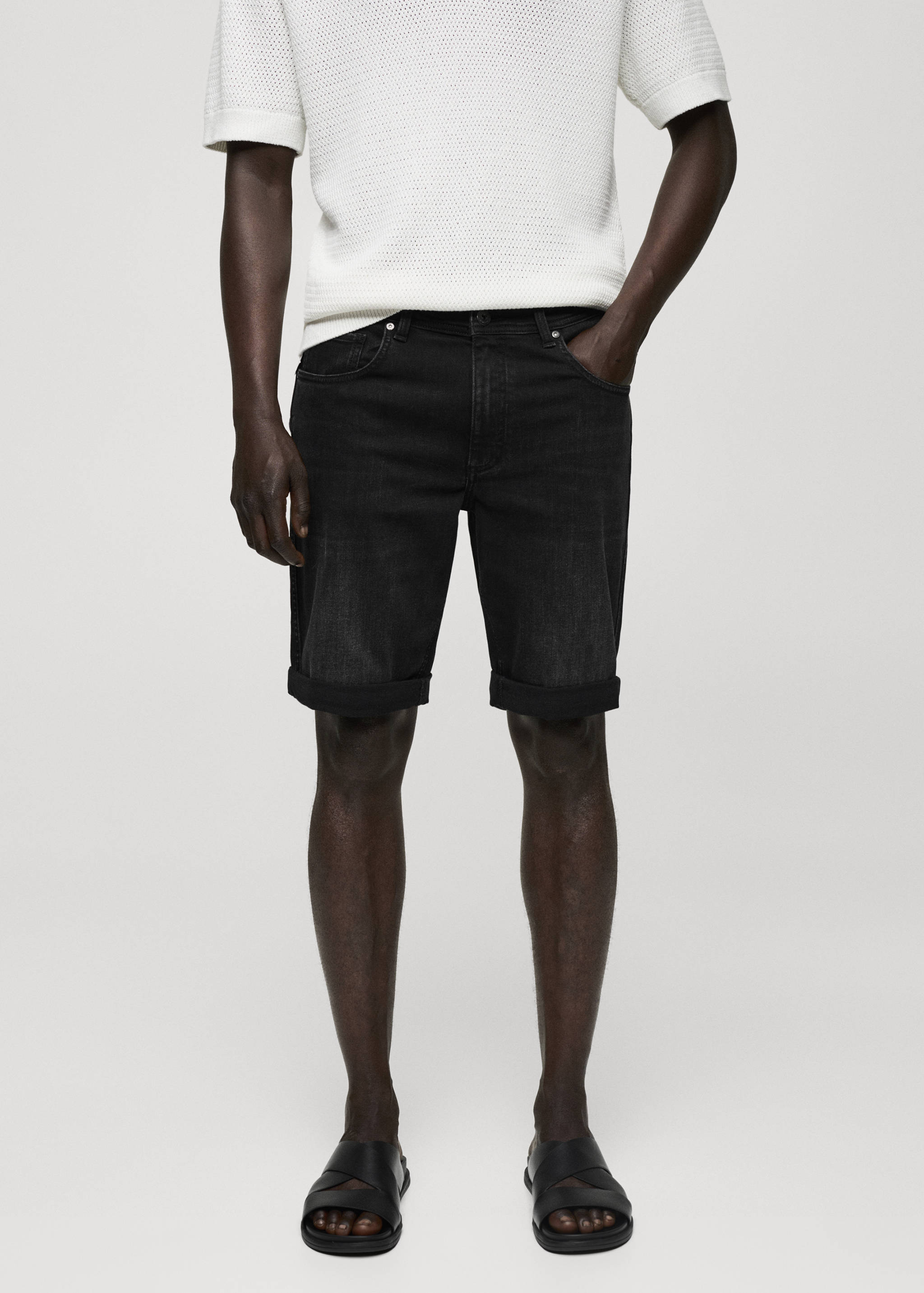 Slim-fit denim bermuda shorts - Medium plane