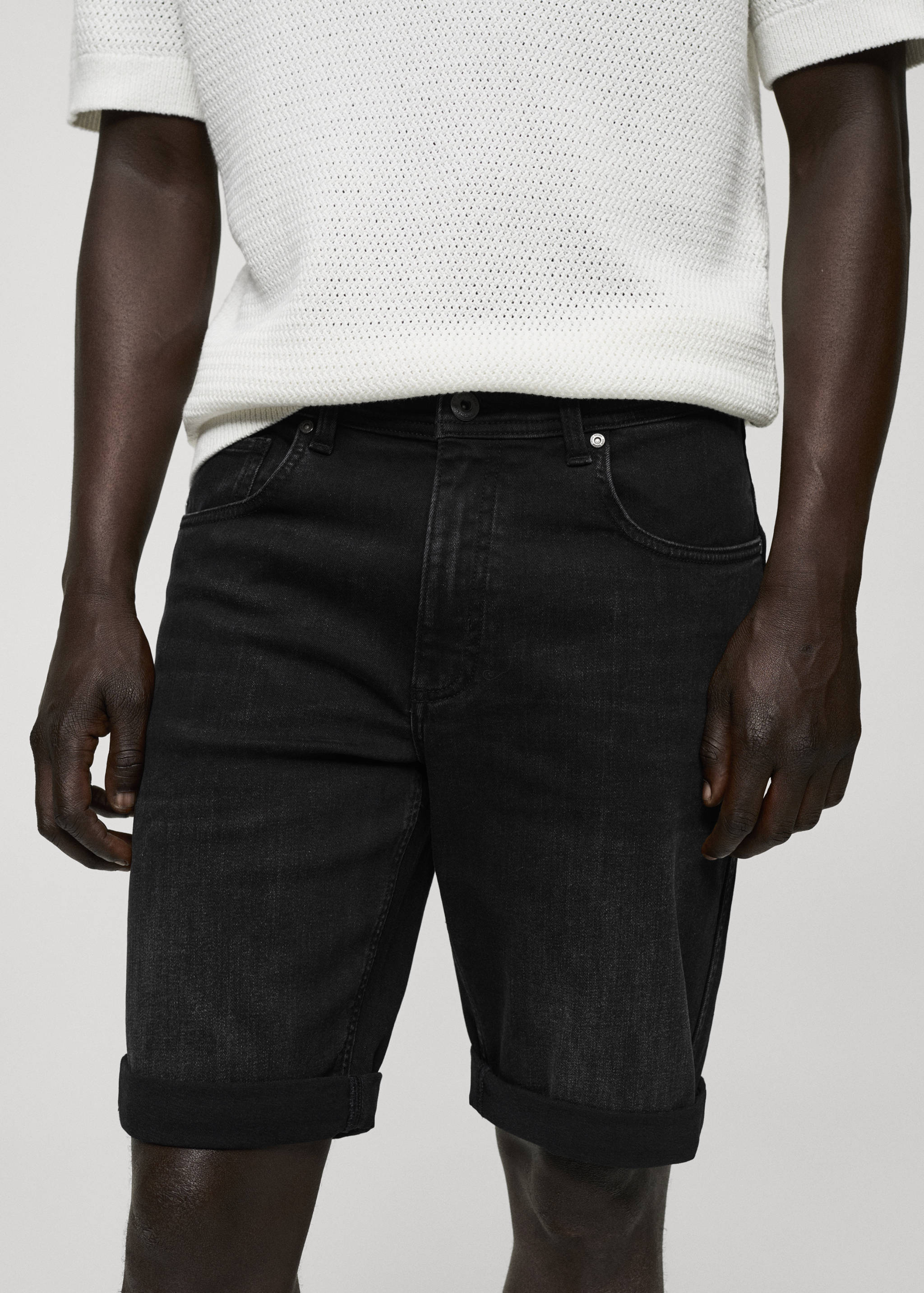 Slim-fit denim bermuda shorts - Details of the article 1
