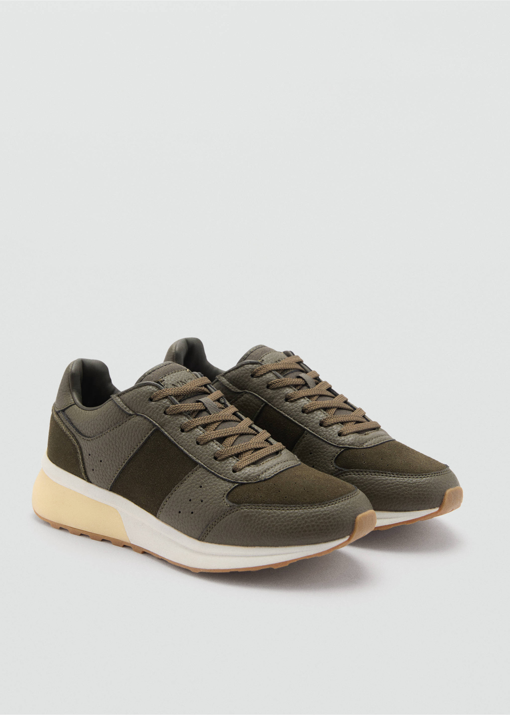 Deportivas combinadas piel - Plano medio, Khaki. Ref: 77030595-00.