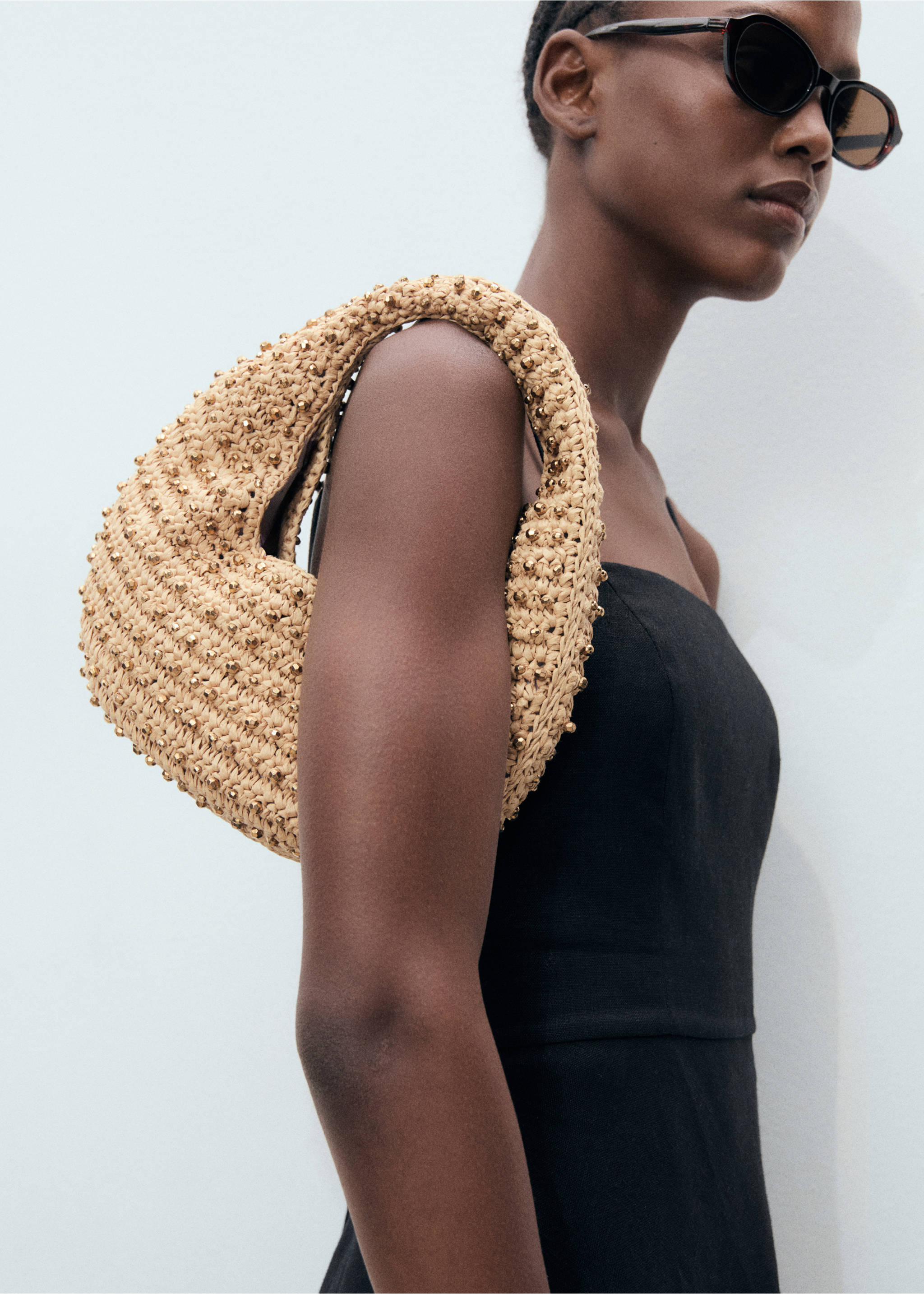 Сумка из натурального волокна с бусинами - Деталь изделия 9, Бежевый. Ref: 77030612-00.