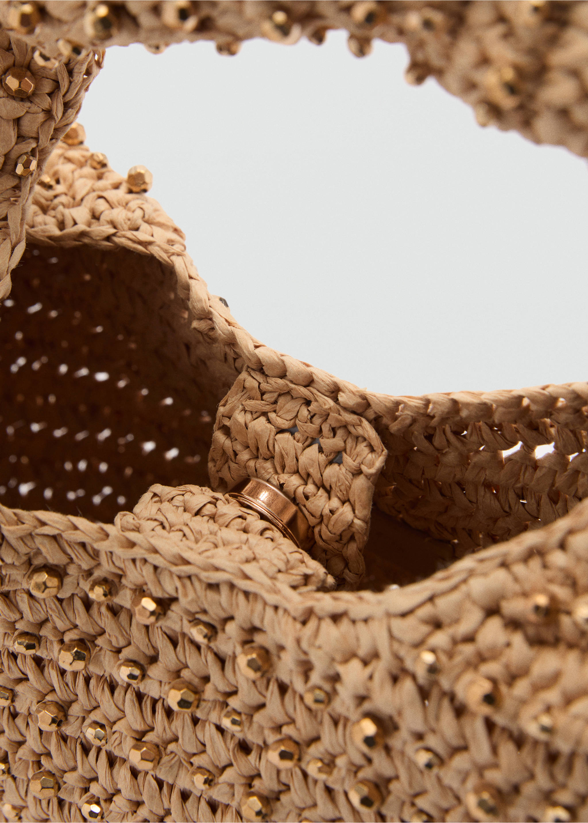 Сумка из натурального волокна с бусинами - Деталь изделия 2, Бежевый. Ref: 77030612-00.