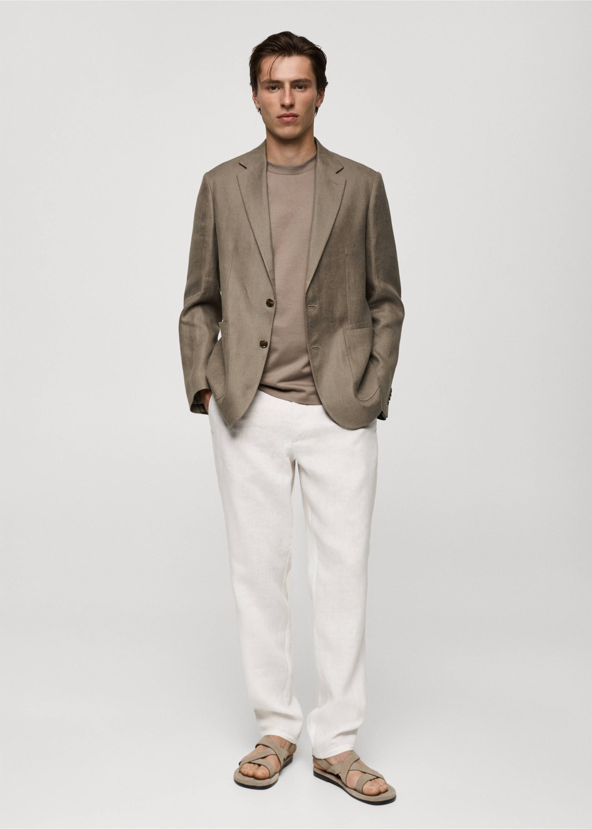 100% linen slim fit blazer - General plane, Khaki. Ref: 77032536-00.