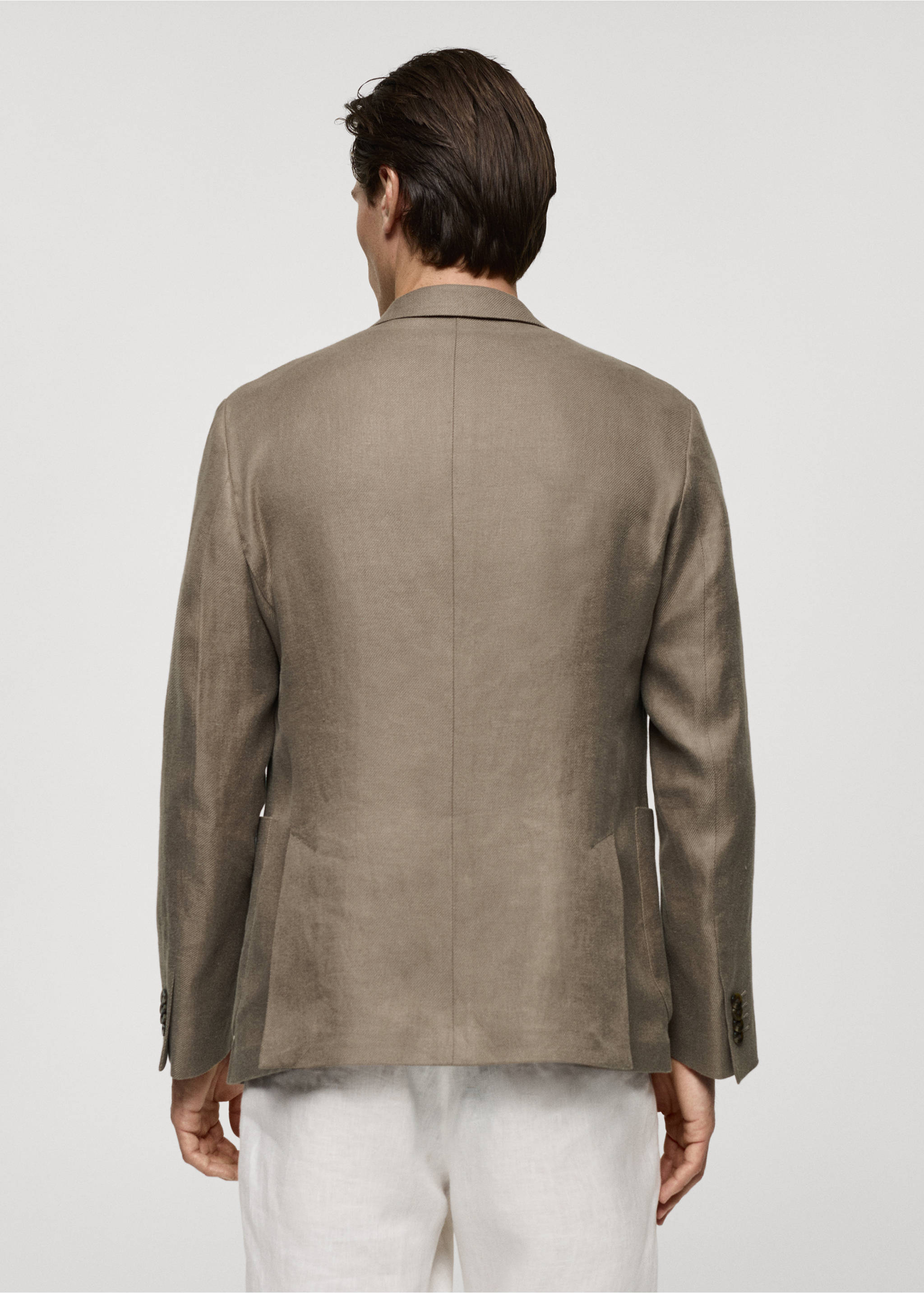 100% linen slim fit blazer - Reverse of the article, Khaki. Ref: 77032536-00.