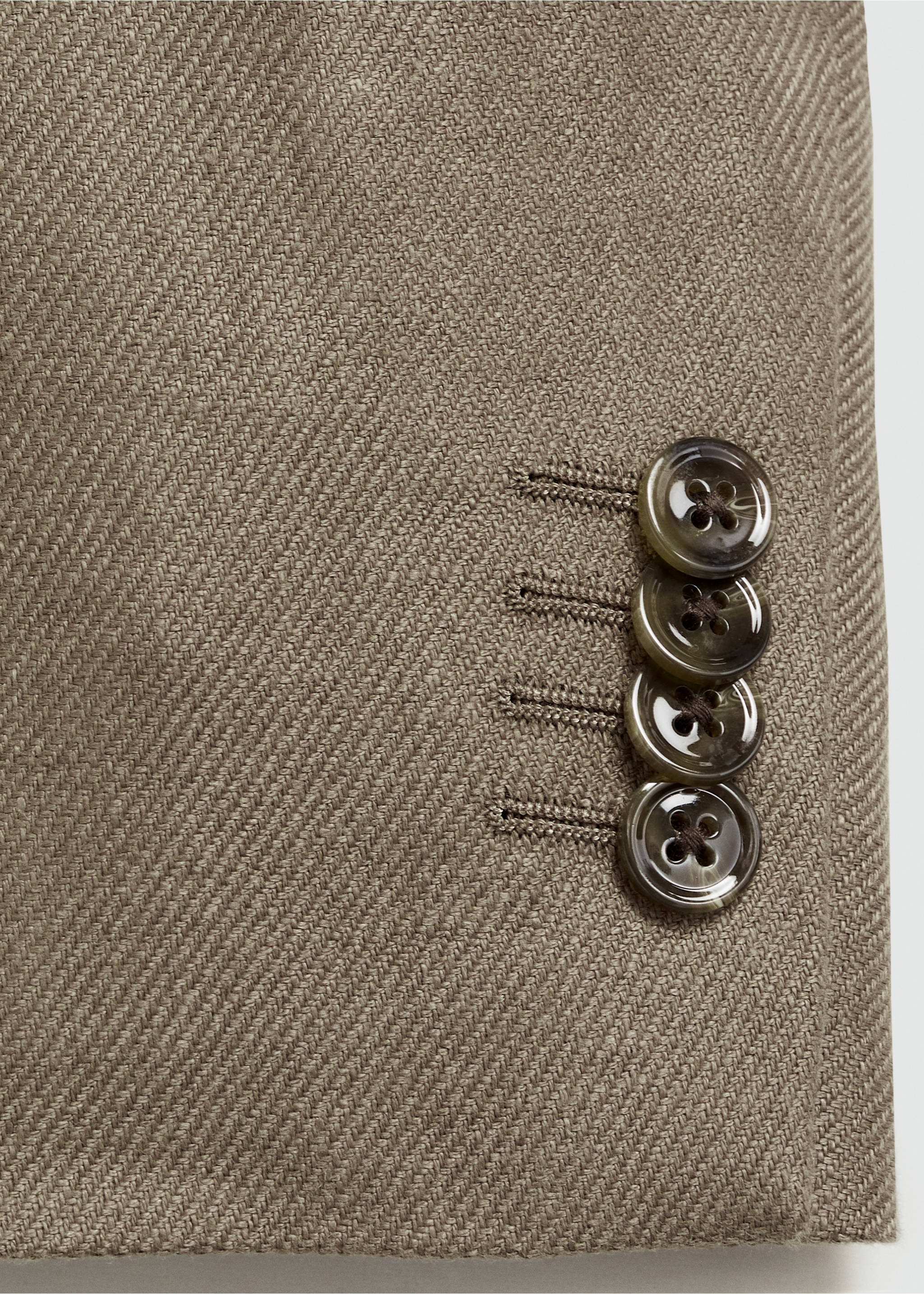 100% linen slim fit blazer - Details of the article 8, Khaki. Ref: 77032536-00.