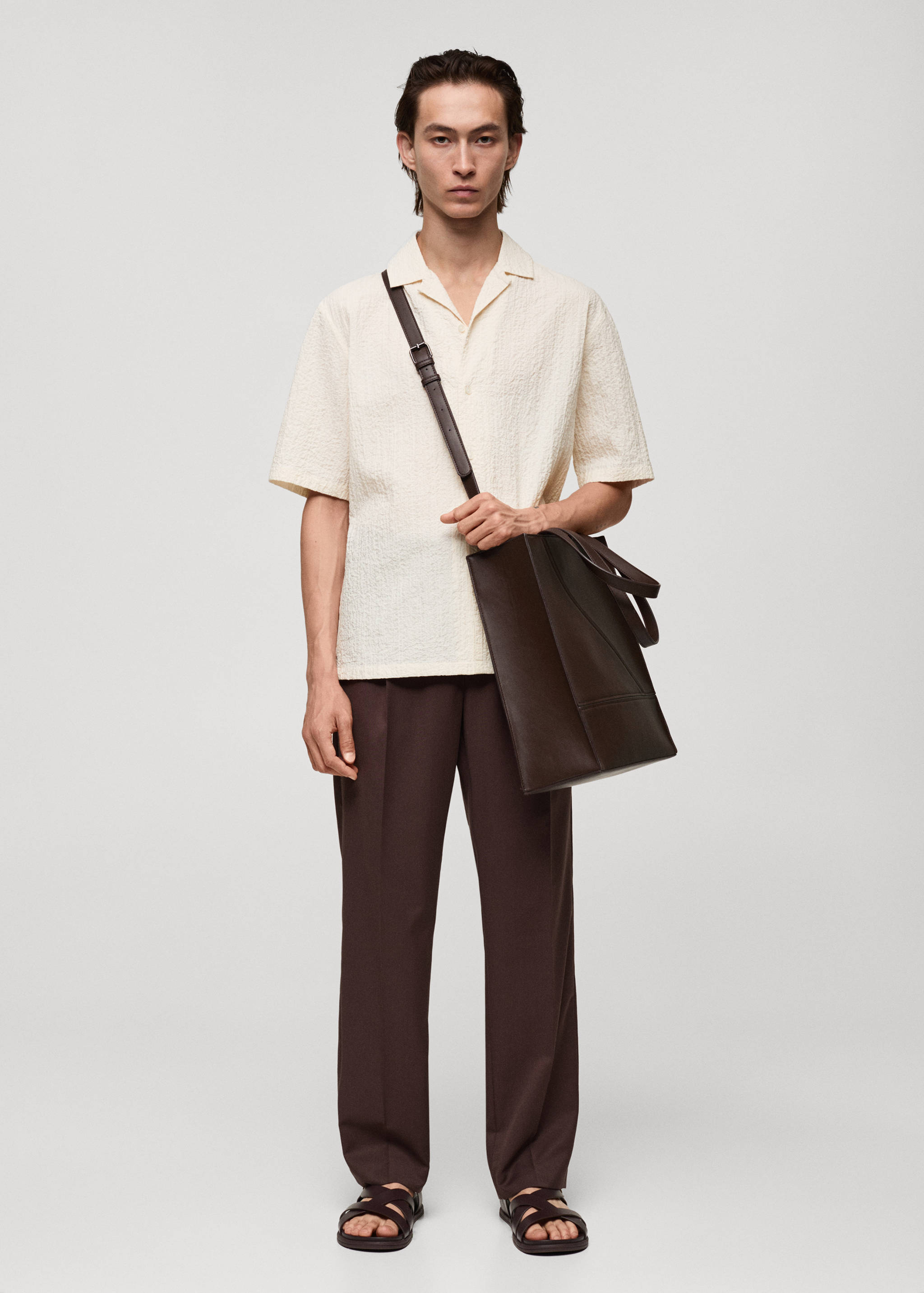 Seersucker shirt with bowling collar - General plane