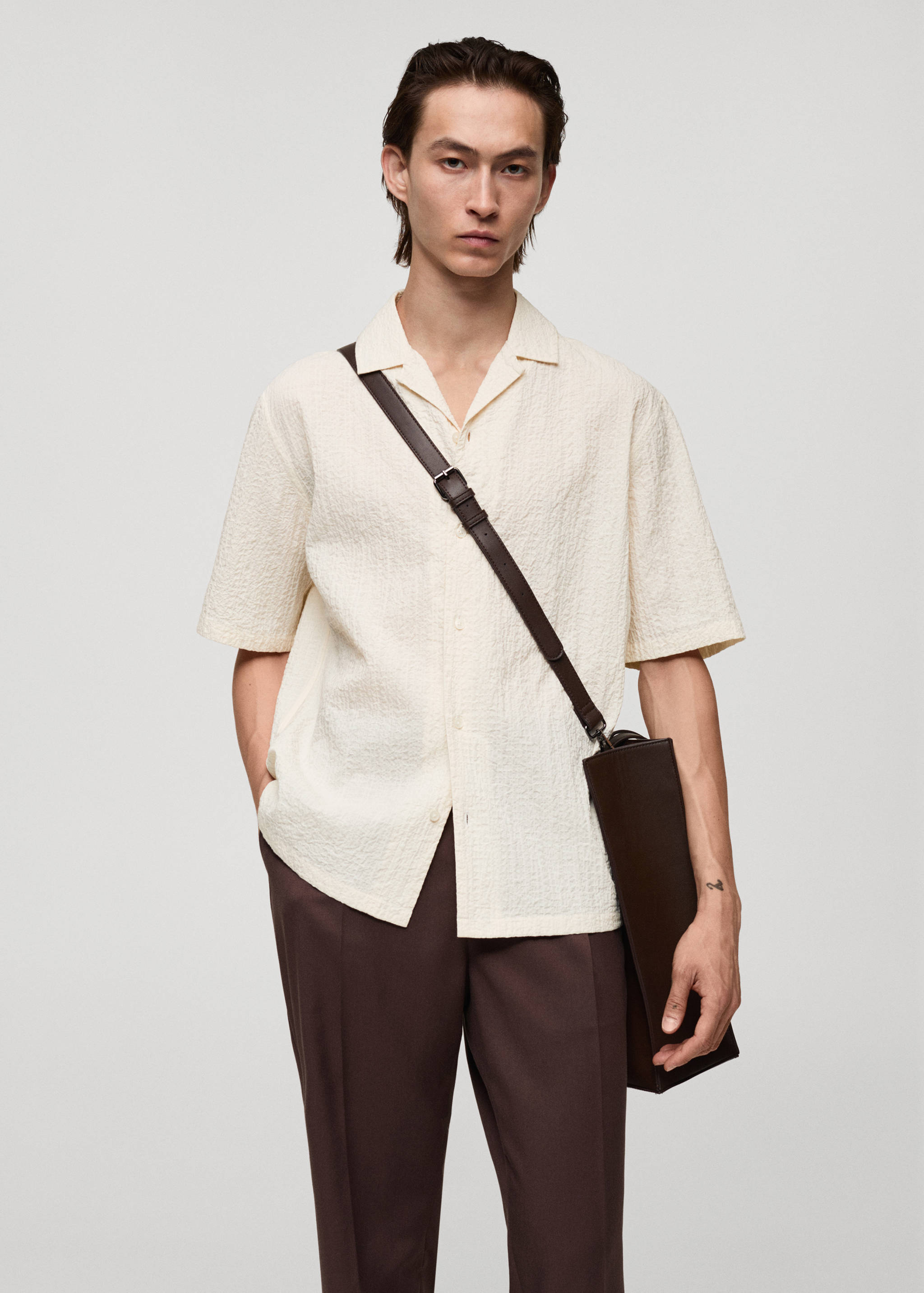 Seersucker shirt with bowling collar - Medium plane