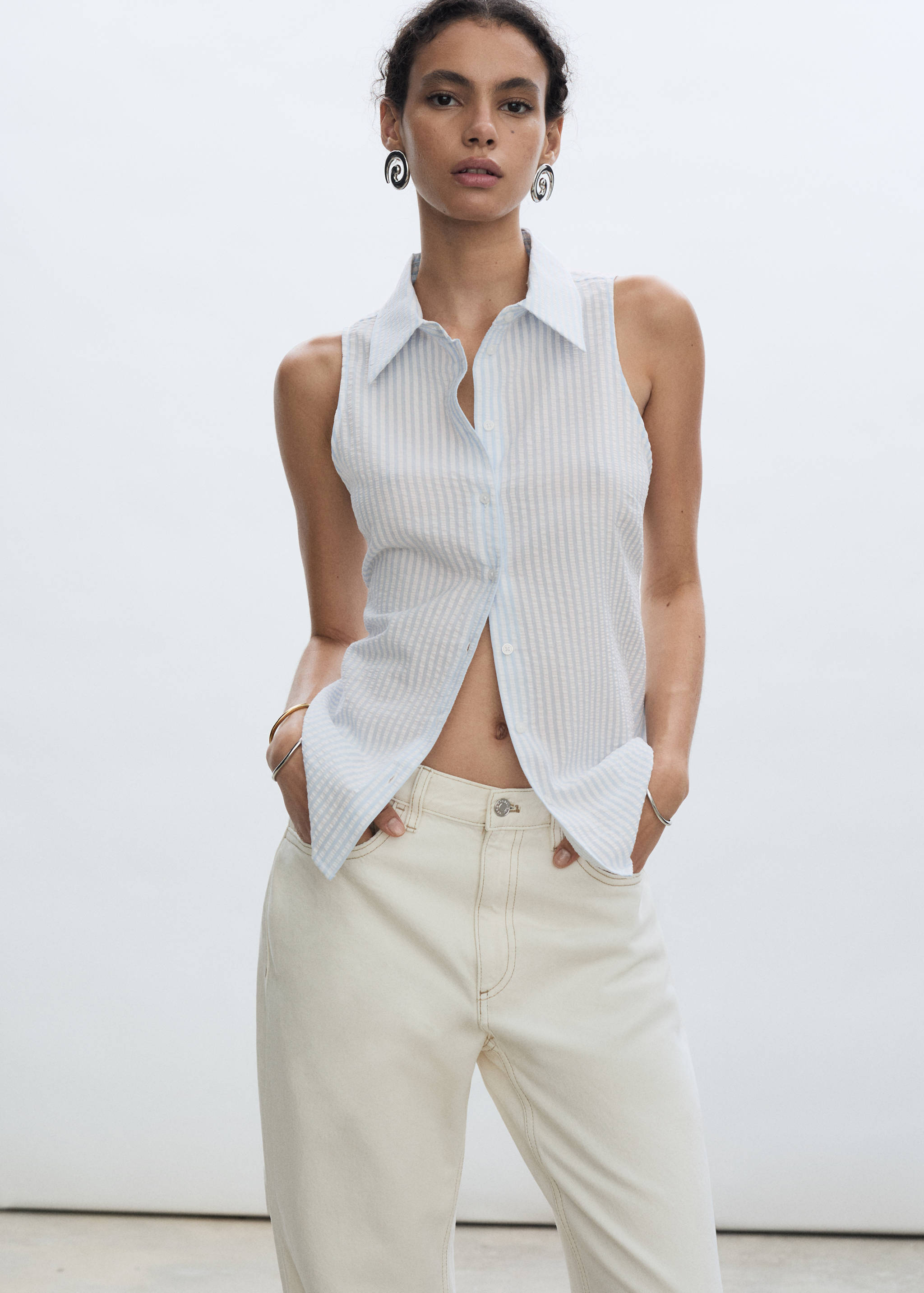 قميص بنسيج محكم مخطط - رؤية وسط