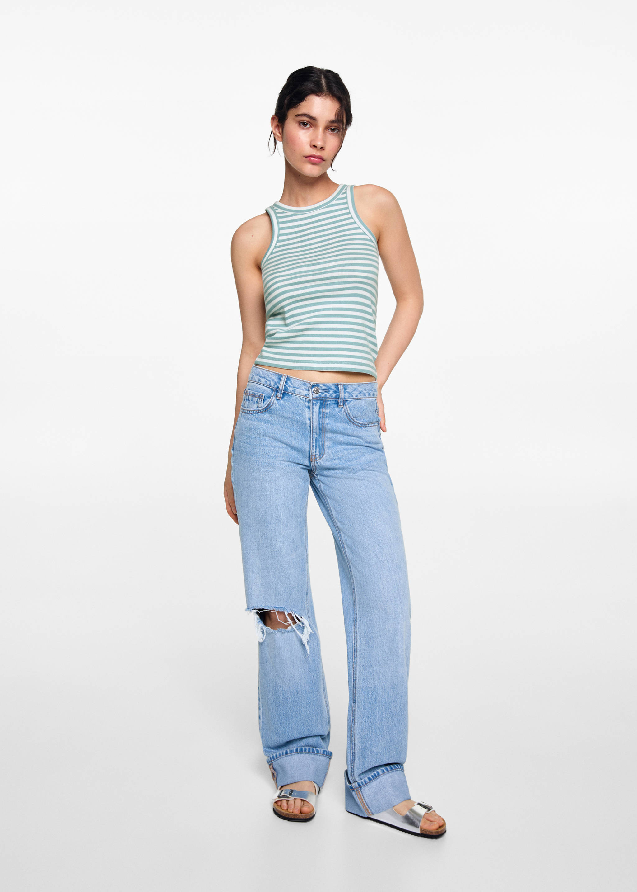 Ribbed cotton-blend top - General plane