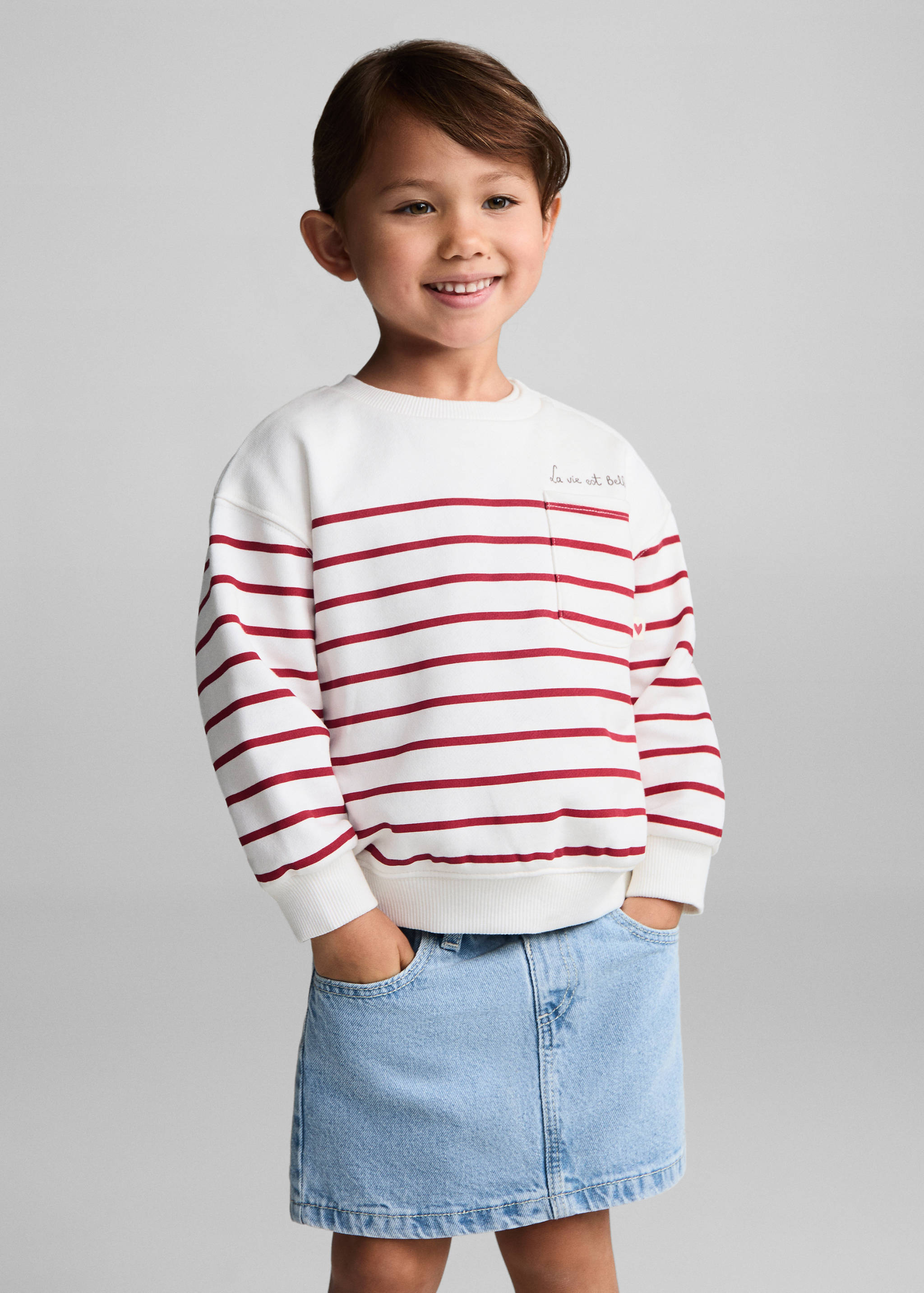 Gestreiftes Baumwoll-Sweatshirt - Mittlere Ansicht