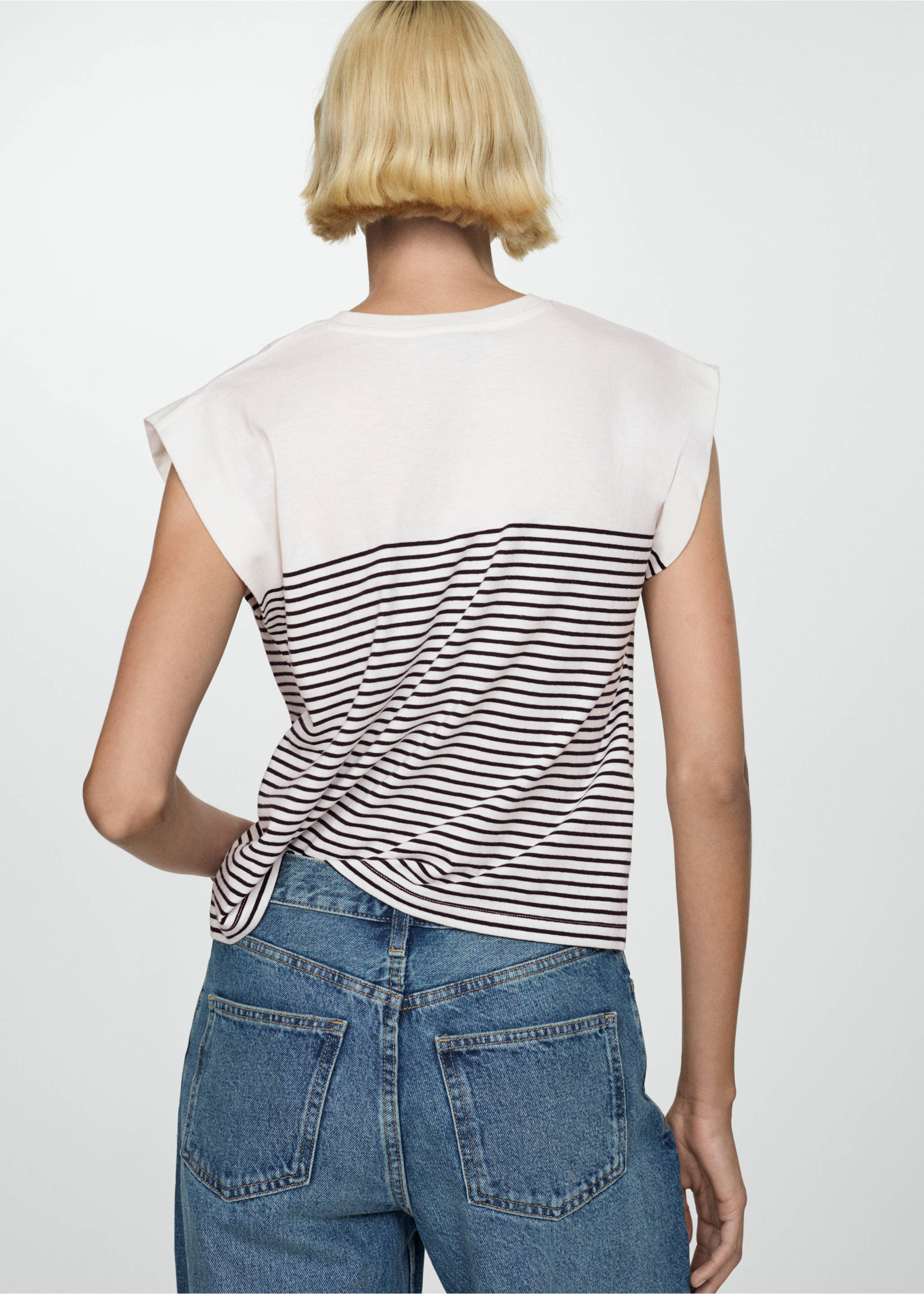 Camiseta algodón rayas - Reverso del artículo, Blanco roto. Ref: 77034014-00.
