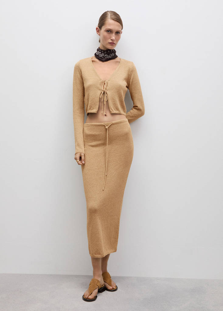 Knitted cardigan with bow — Gold