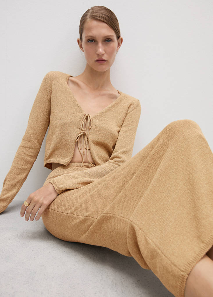 Knitted cardigan with bow — Gold