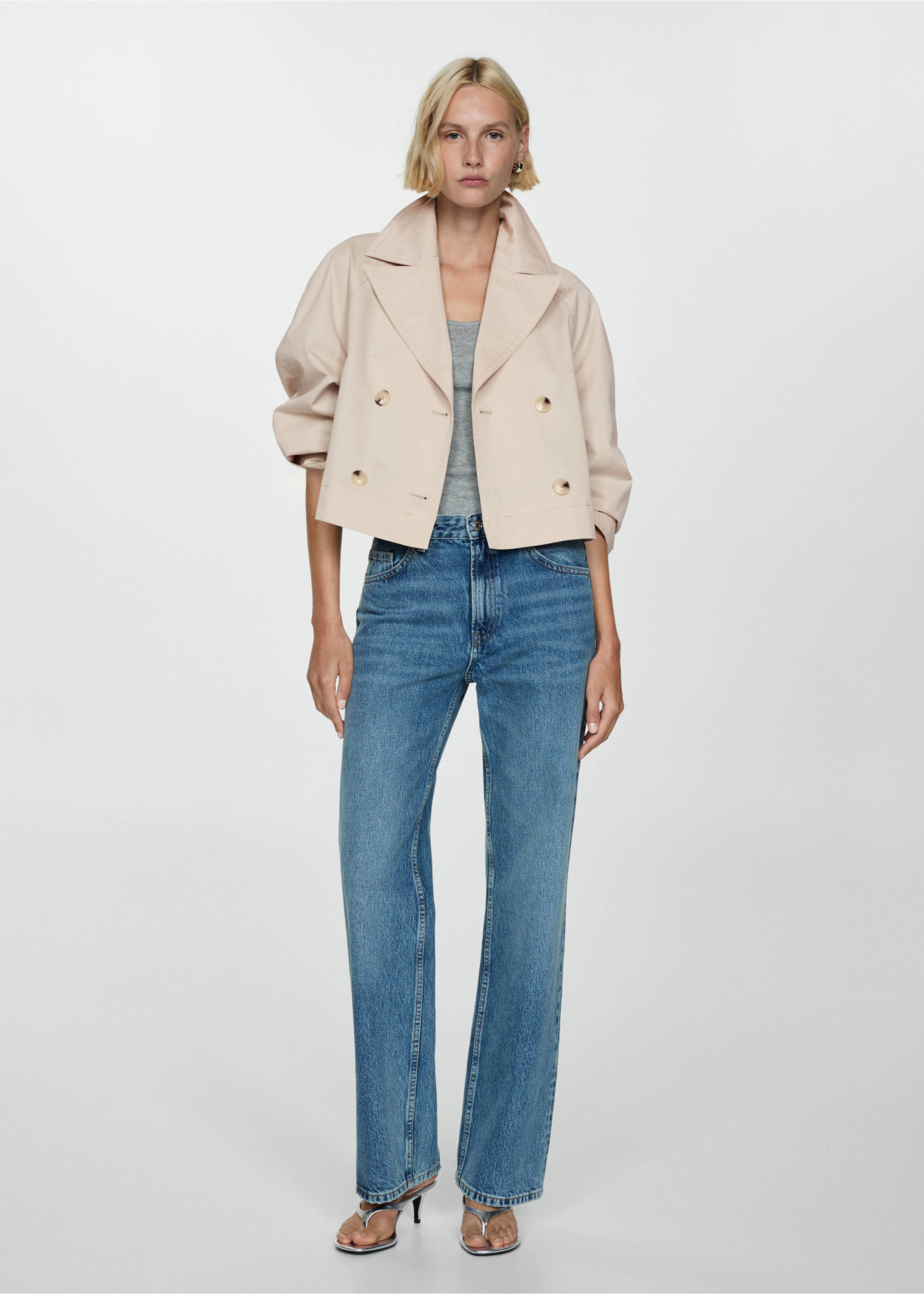 Double-breasted cropped trench coat - General plane, Beige. Ref: 77034017-00.