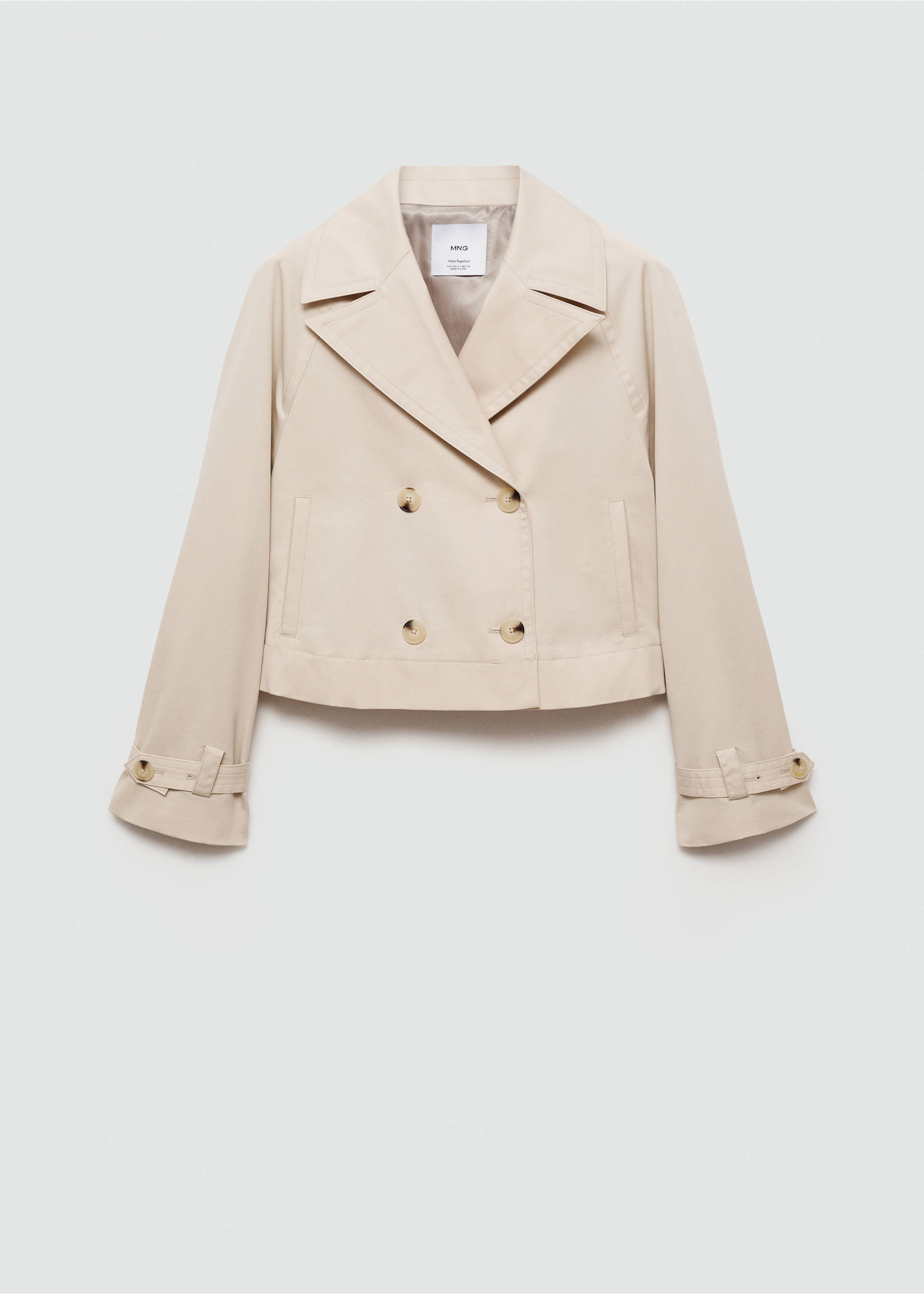 Double-breasted cropped trench coat - Article without model, Beige. Ref: 77034017-00.
