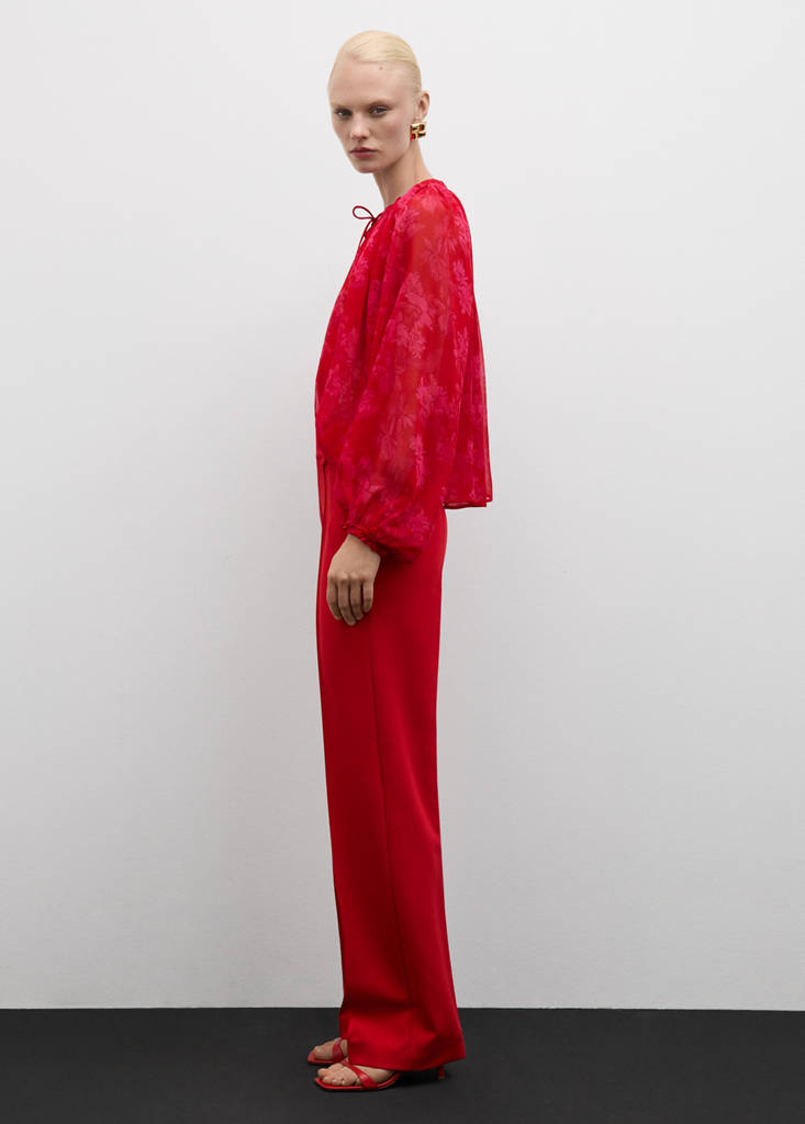 Semi-transparent floral-print blouse — Red