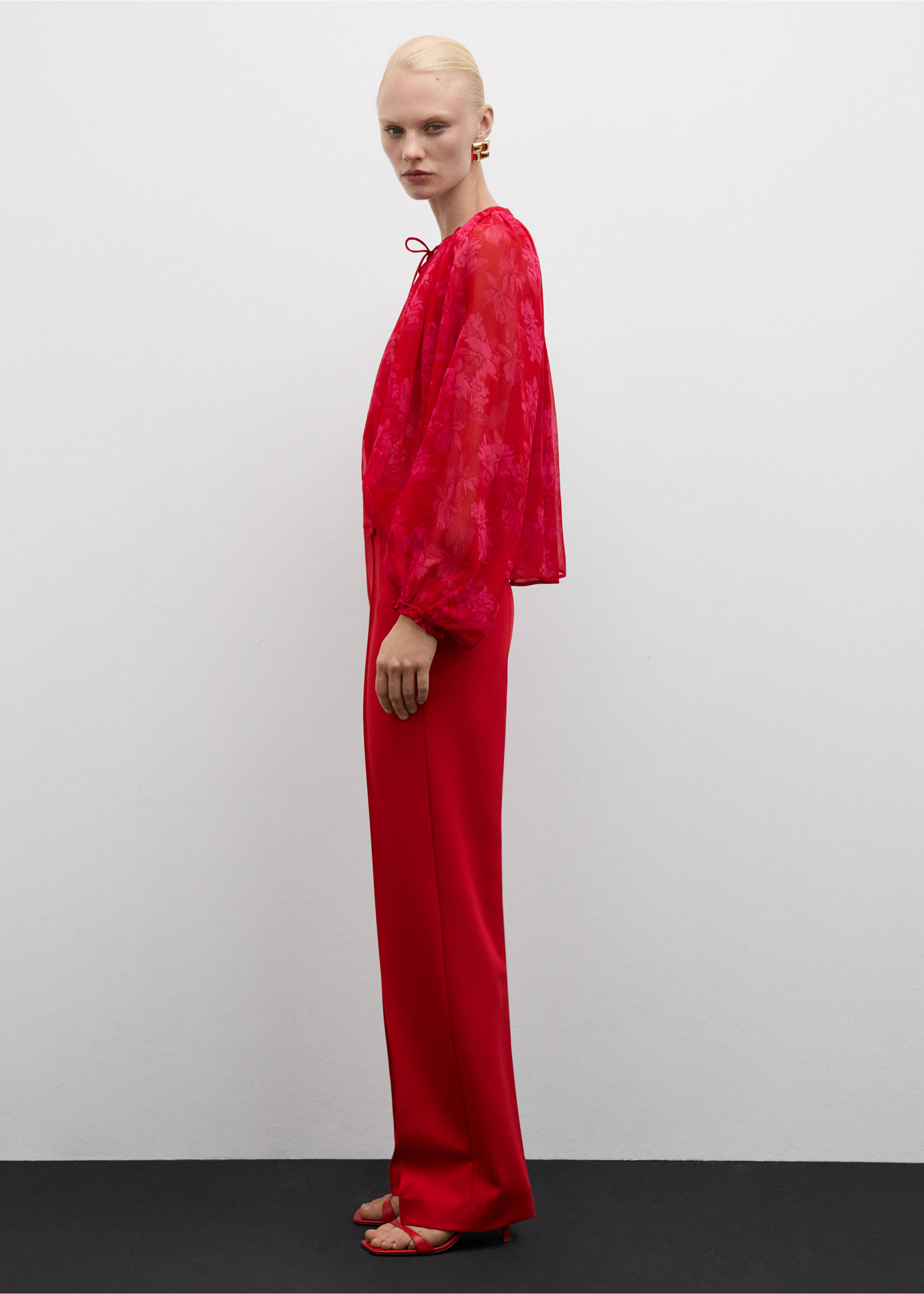 Semi-transparent floral-print blouse - General plane, Red. Ref: 77034024-00.