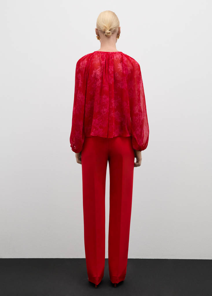 Semi-transparent floral-print blouse — Red