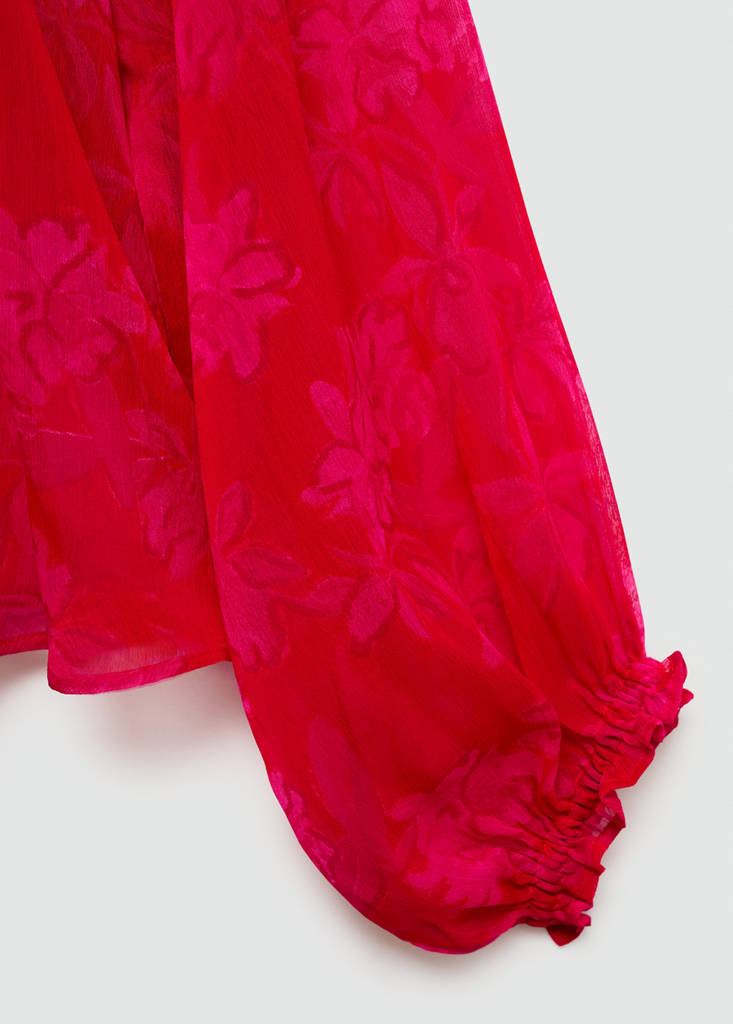 Semi-transparent floral-print blouse — Red